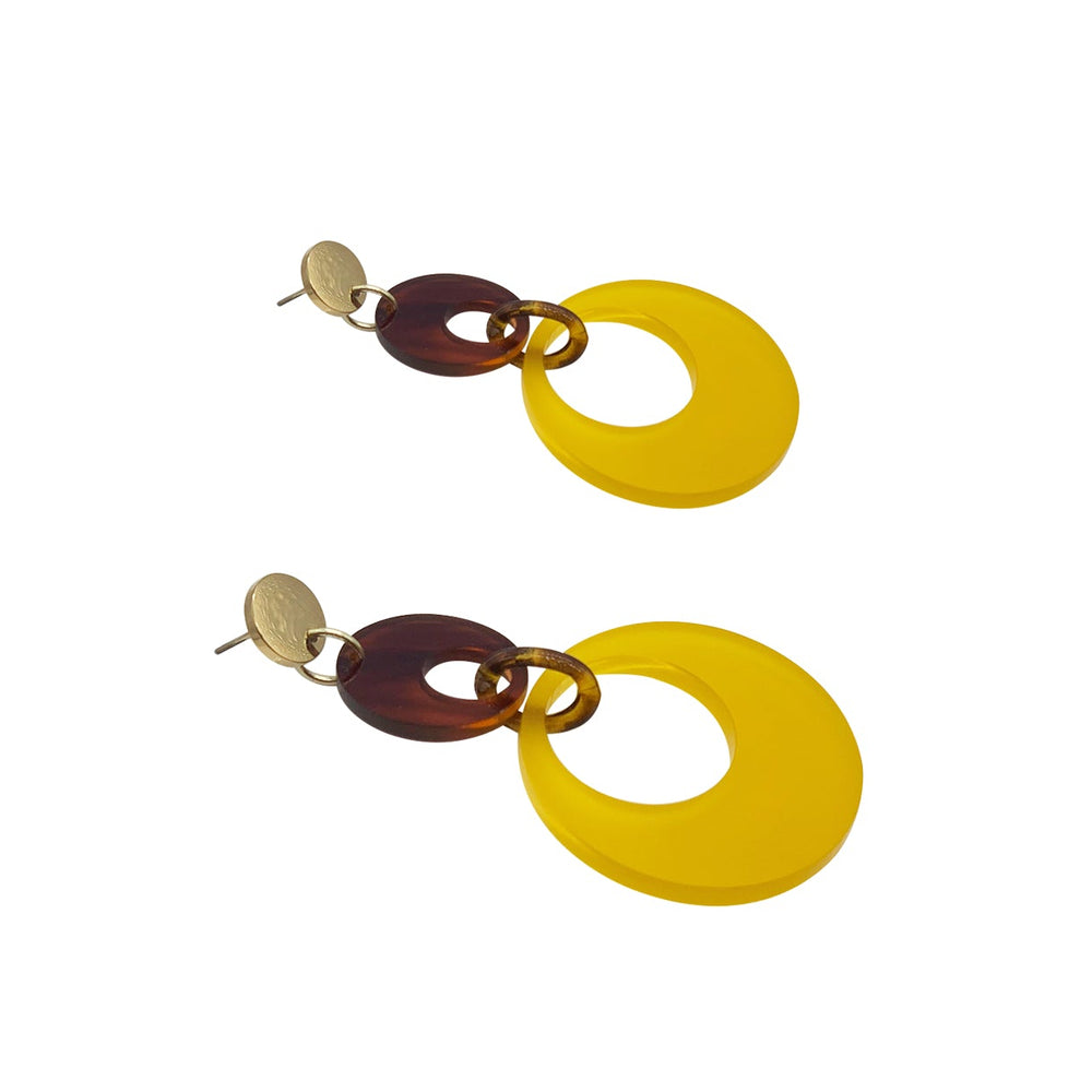Swinging Circle Drop Earrings - Saffron & Tortoiseshell