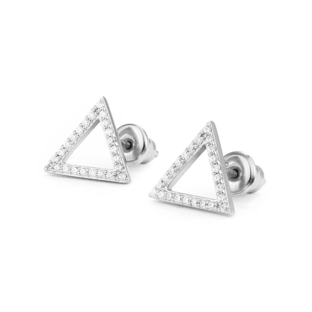 Triangle Stud Earrings - Sterling Silver & Cubic Zirconia