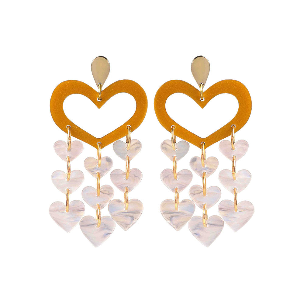 Toolally Earrings Heart Chandelier White and orange