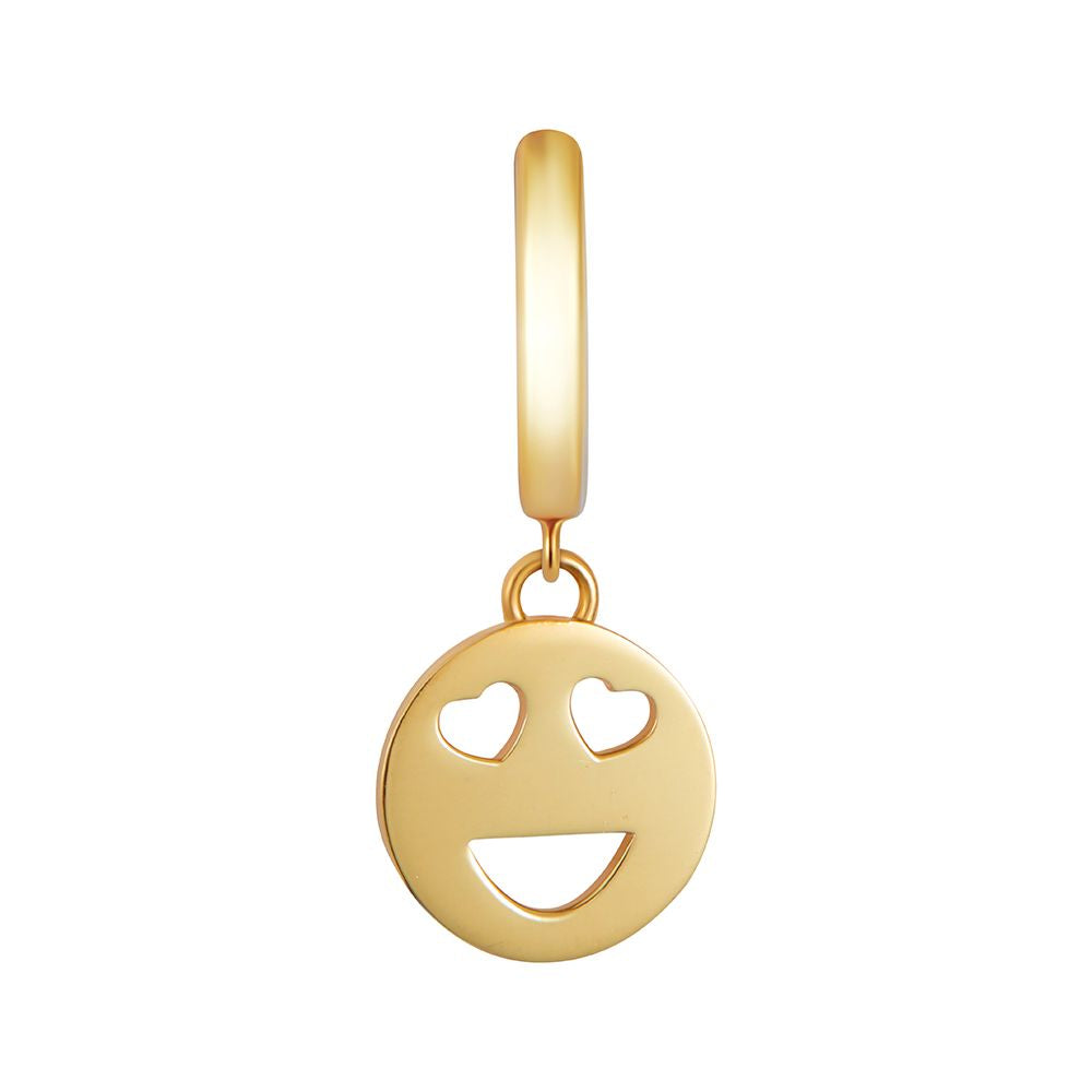 Gold vermeil Toolally huggie earring with a heart eyes emoji design