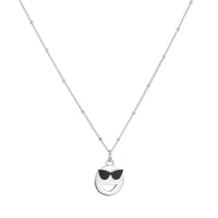 Mood Silver Pendant Necklace with Sunglasses emoji face