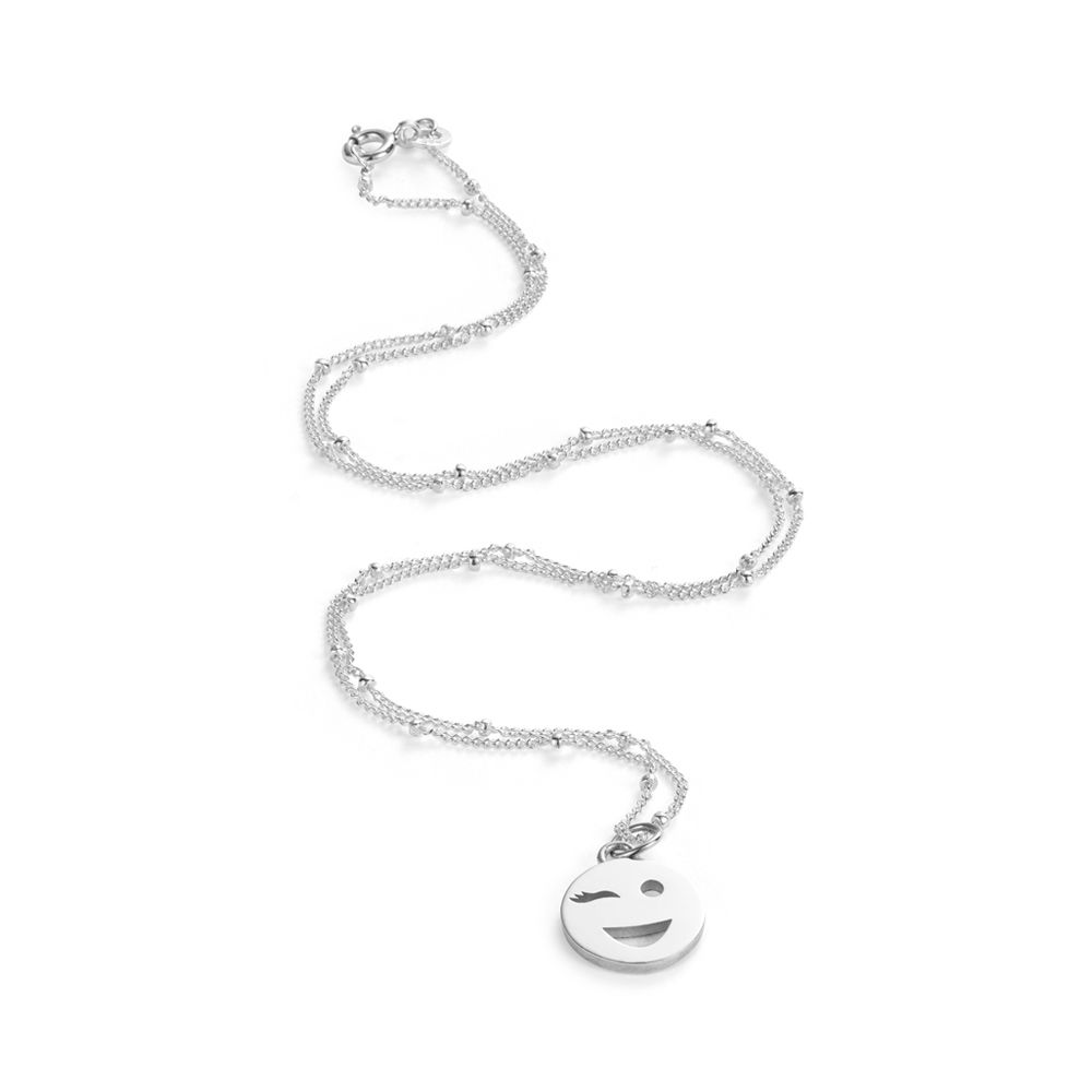 Emoji - Wink Smile Silver pendant necklace