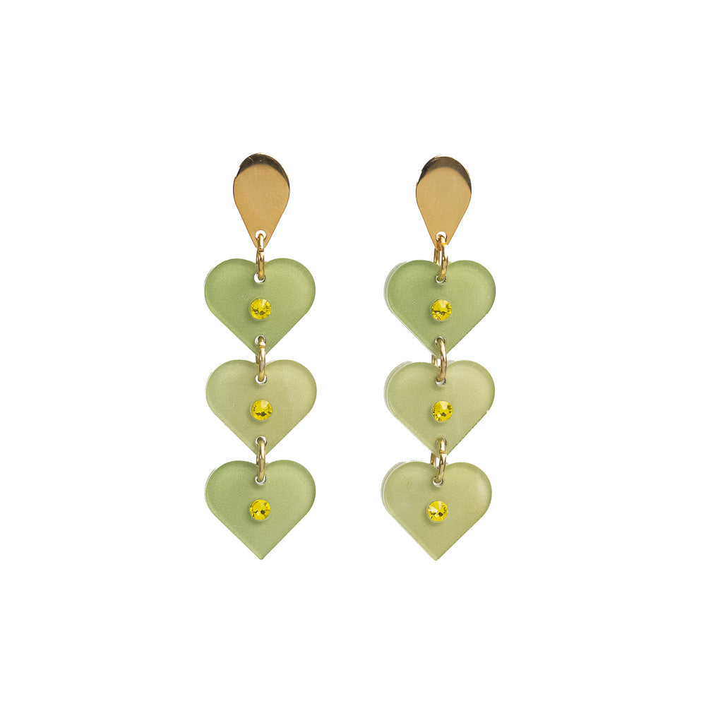 Toolally Earrings Crystal Heart Drops Green