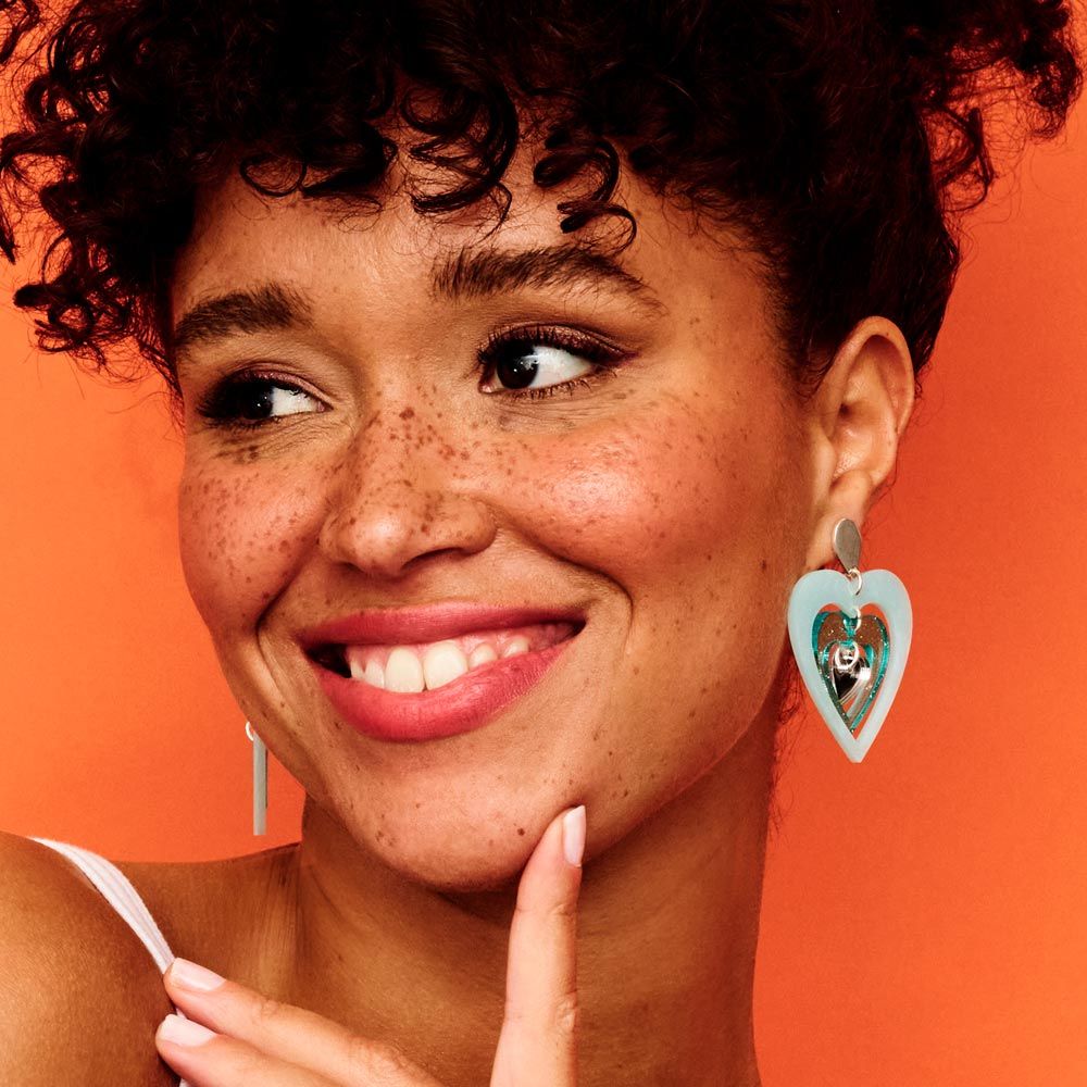 Toolally Pop Heart Earrings - Icy Blue & Glitter