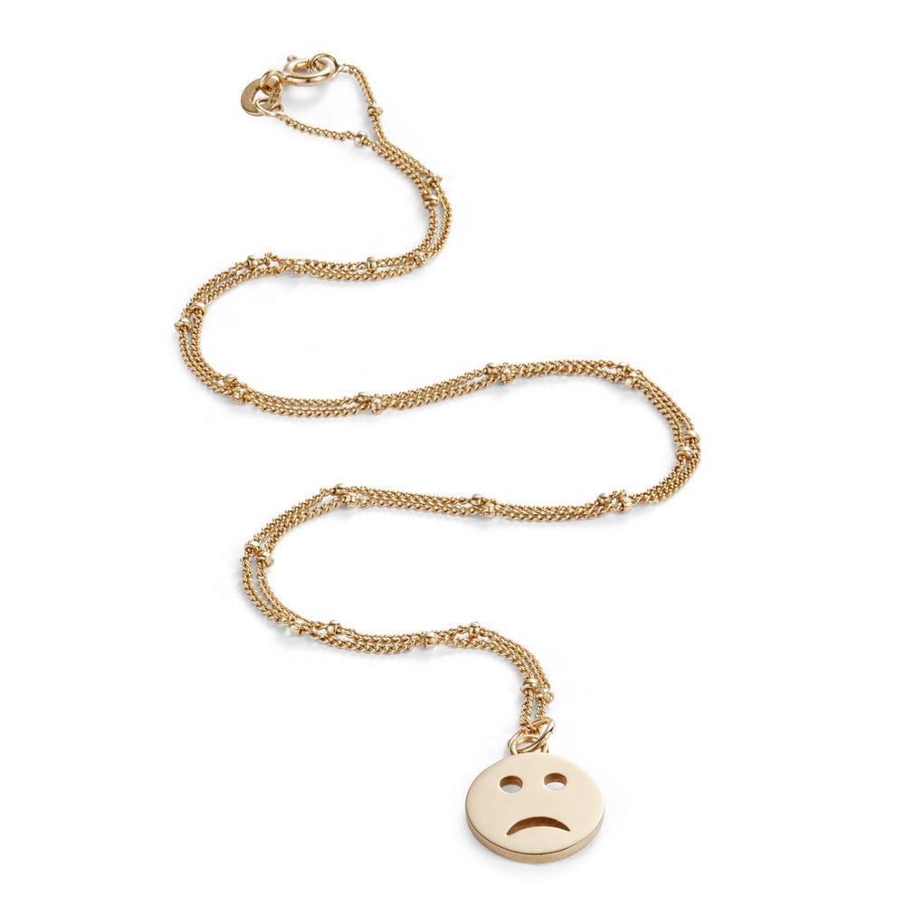 Gold vermeil pendant Necklace with a sad face emoji design