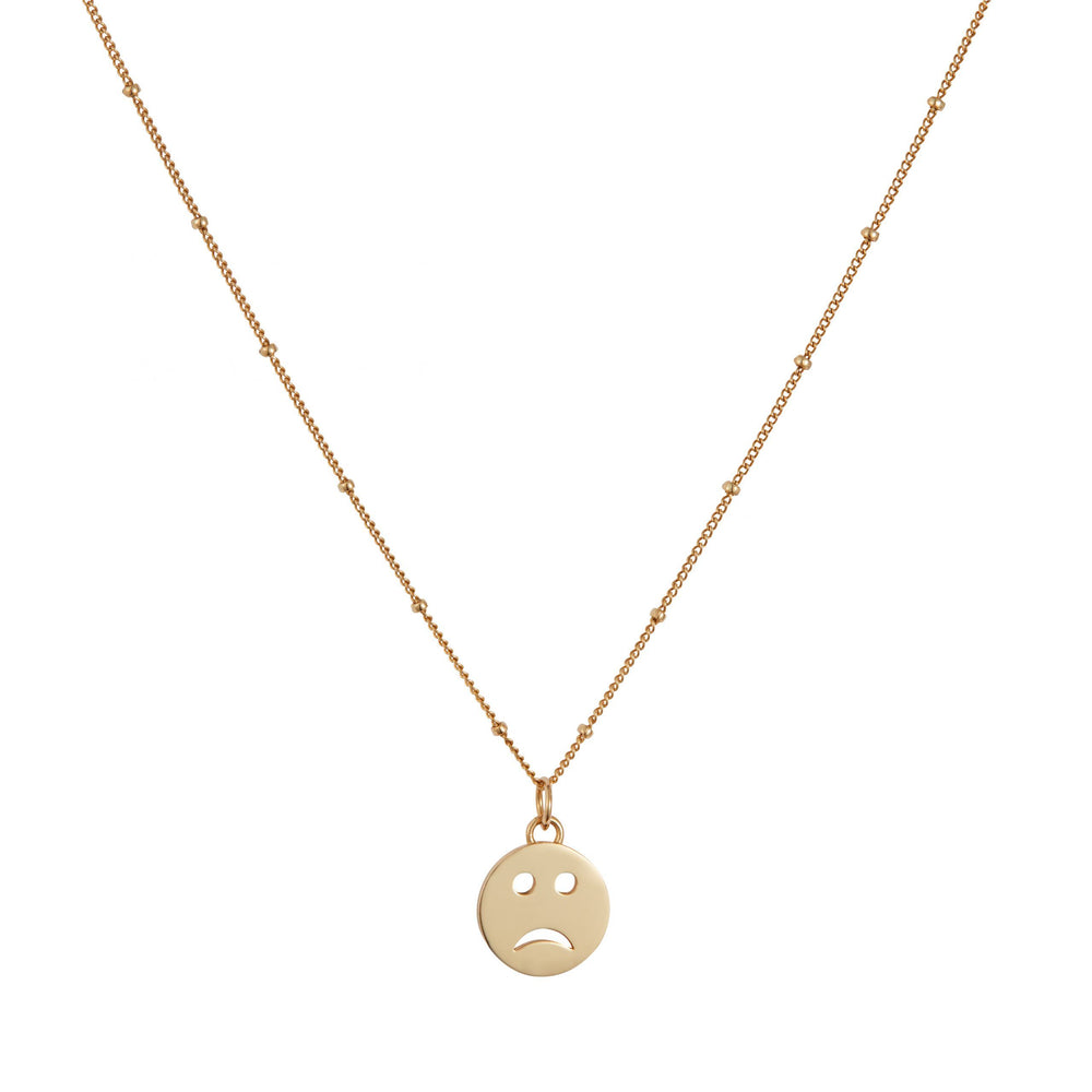 Gold vermeil pendant Necklace with a sad face emoji design