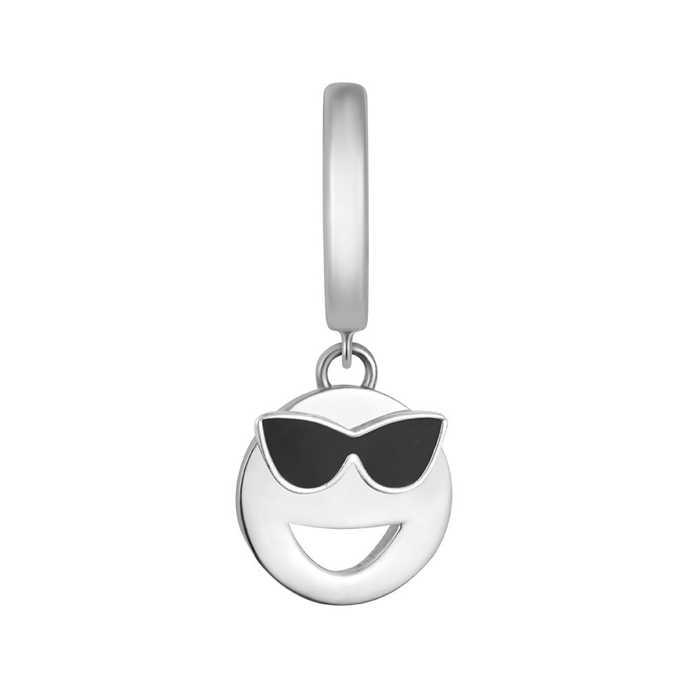 Sterling silver and enamel Toolally huggie earring with a sunglasses emoji design