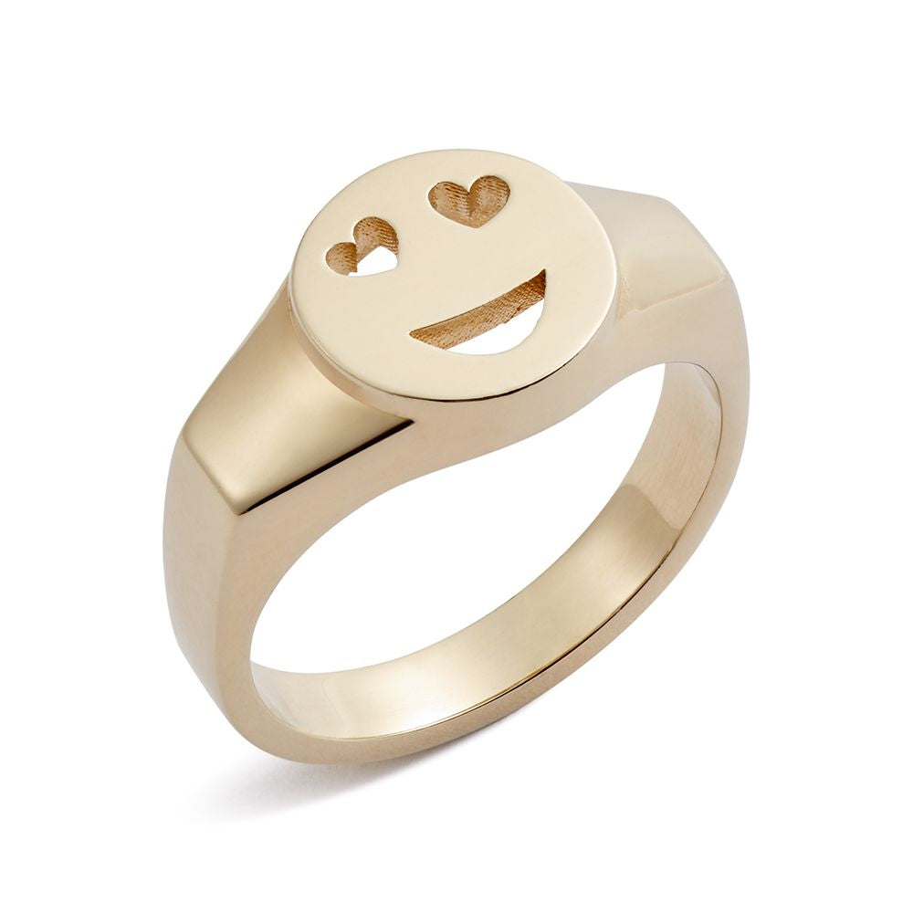 Gold vermeil Toolally signet ring with a love emoji design