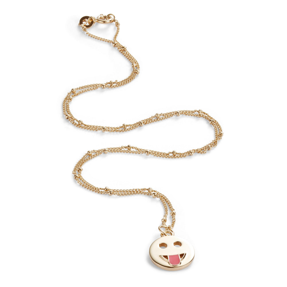 Tongue emoji necklace made of gold vermeil and pink enamel