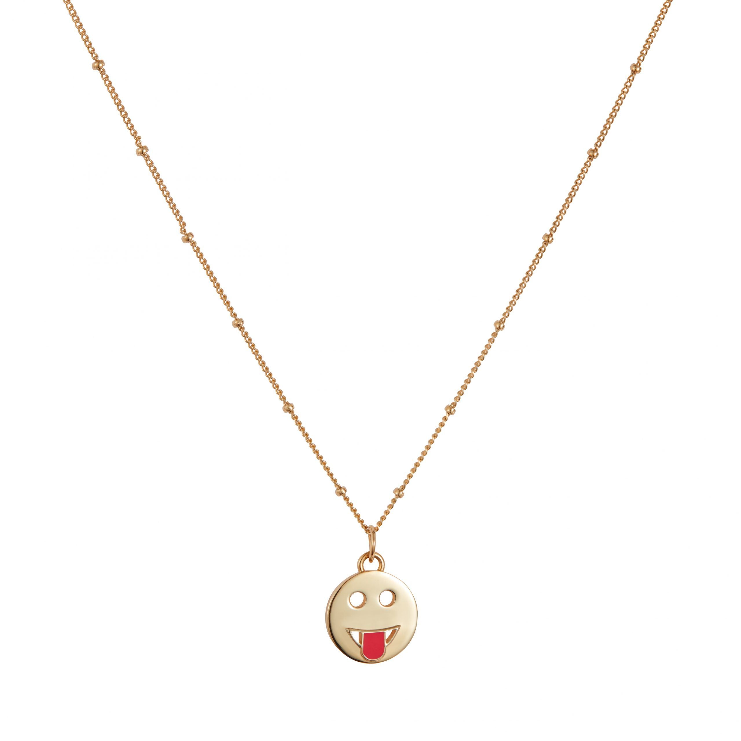Tongue emoji necklace made of gold vermeil with pink enamel