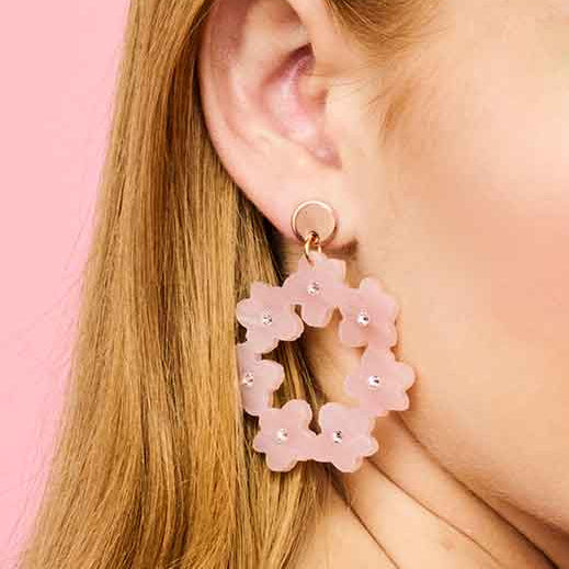 Toolally Earrings Crystal Blossom Drops Antique Rose