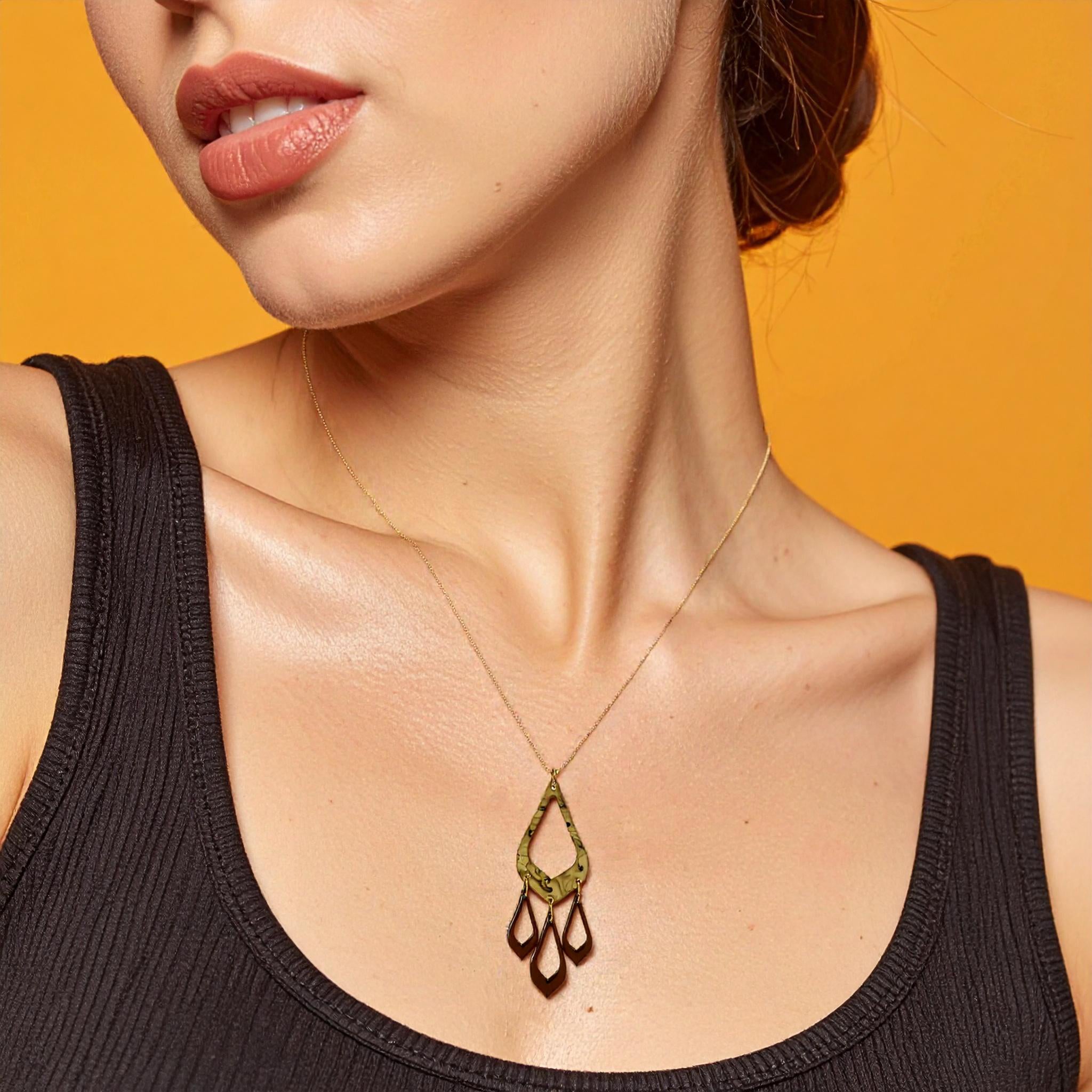 Feather Drop Pendant - White Tortoiseshell & Earth Brown