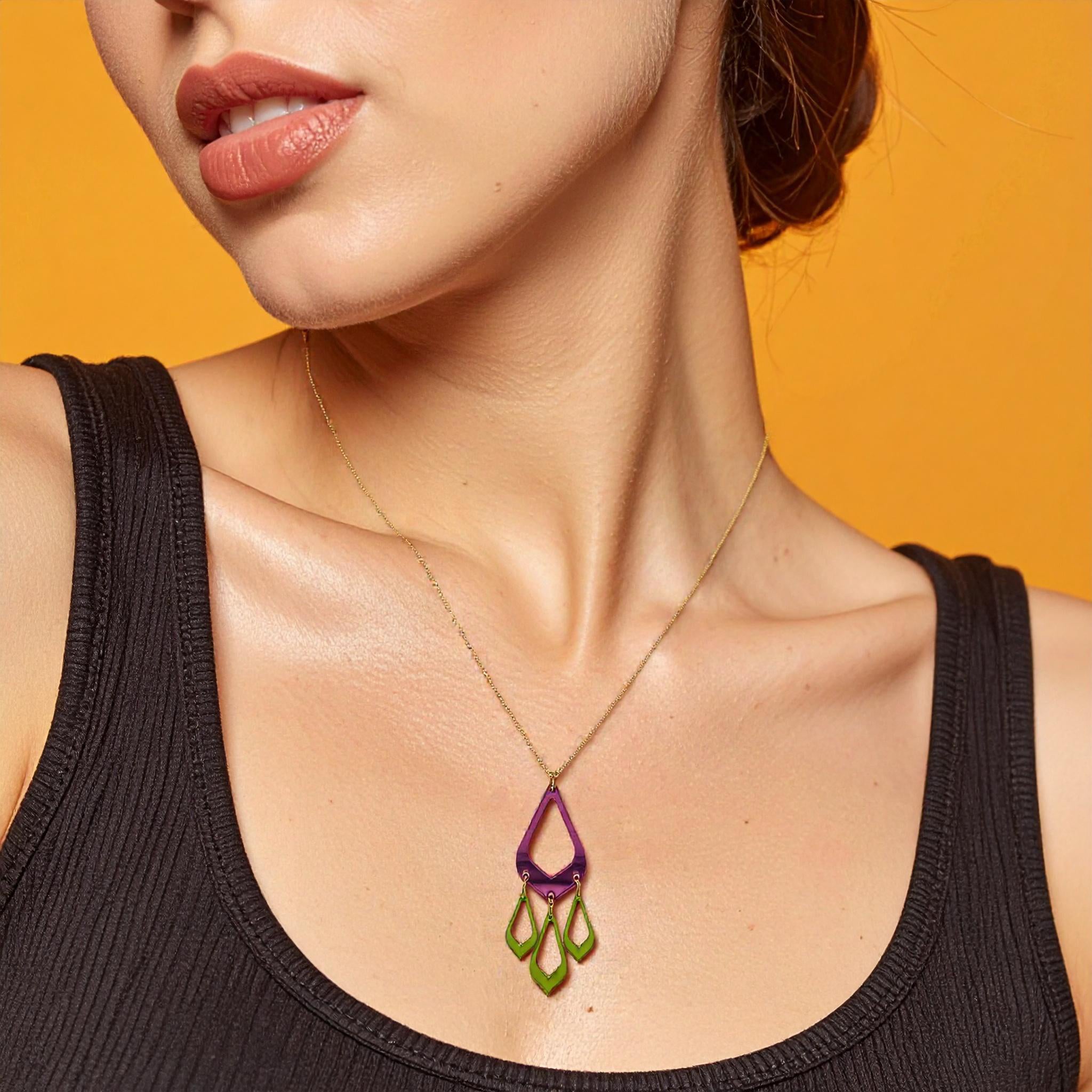 Feather Drop Pendant - Pink Mirror & Lime Zest