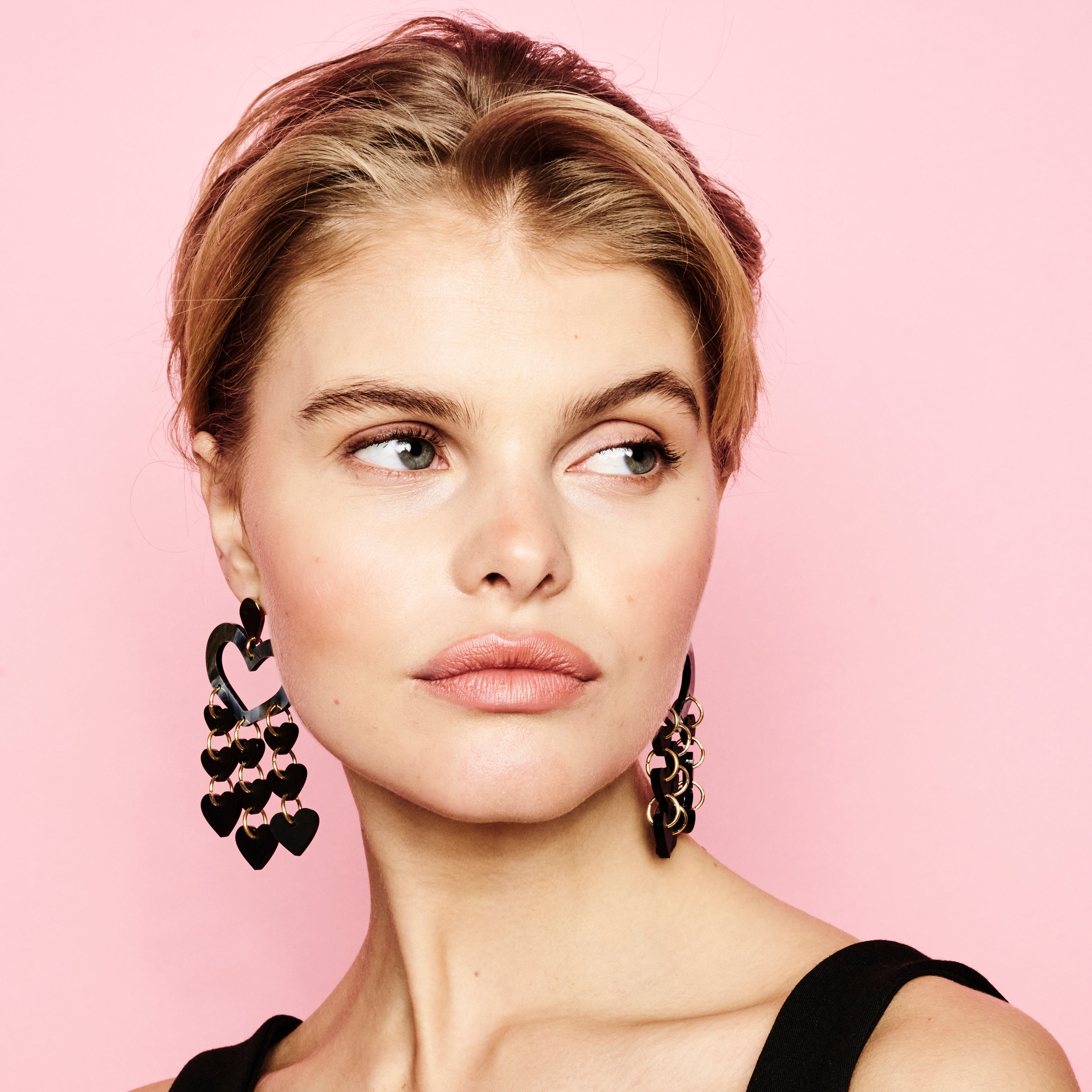 Heart Chandelier Earrings - Black Swirl