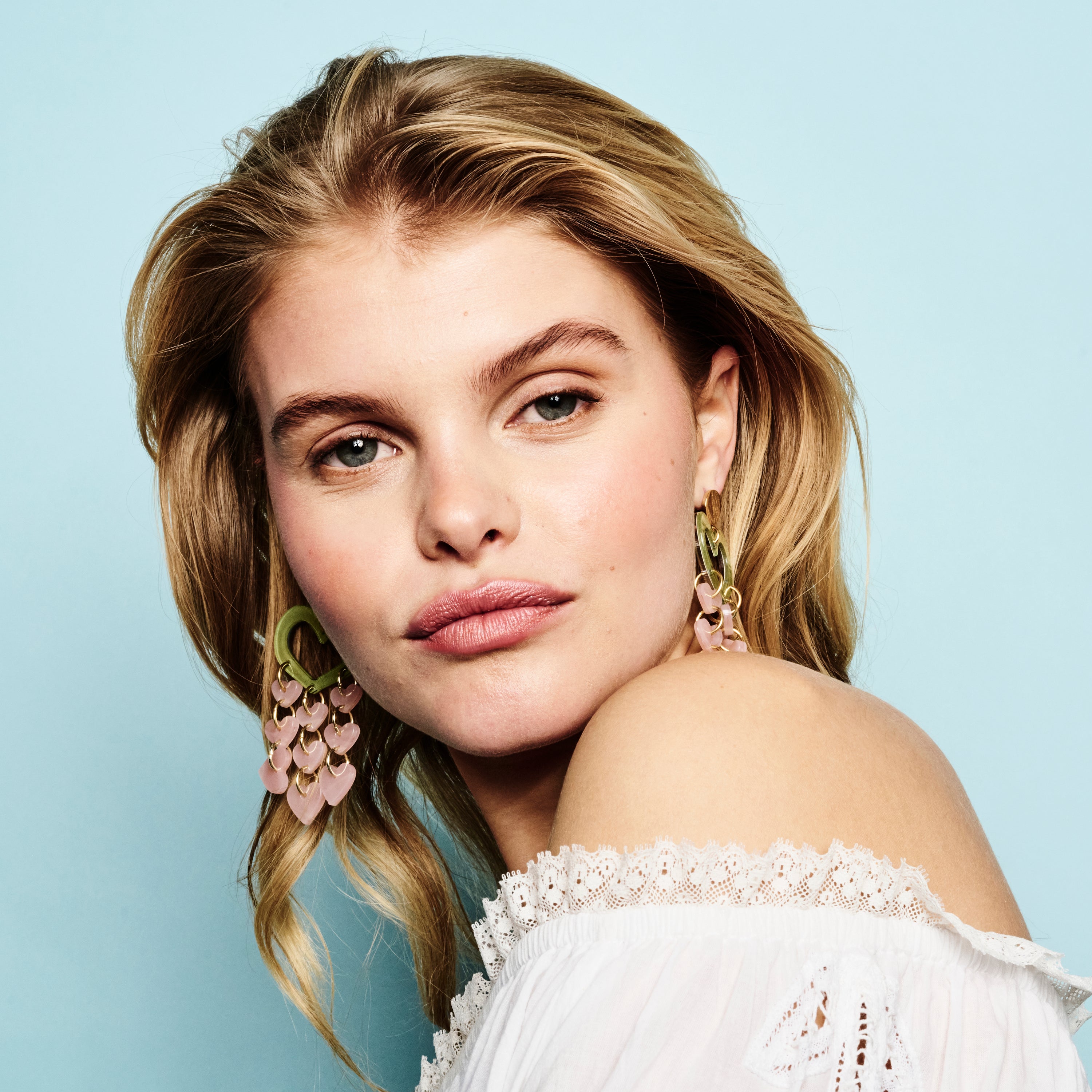 Heart Chandelier Earrings - Jade & Pink