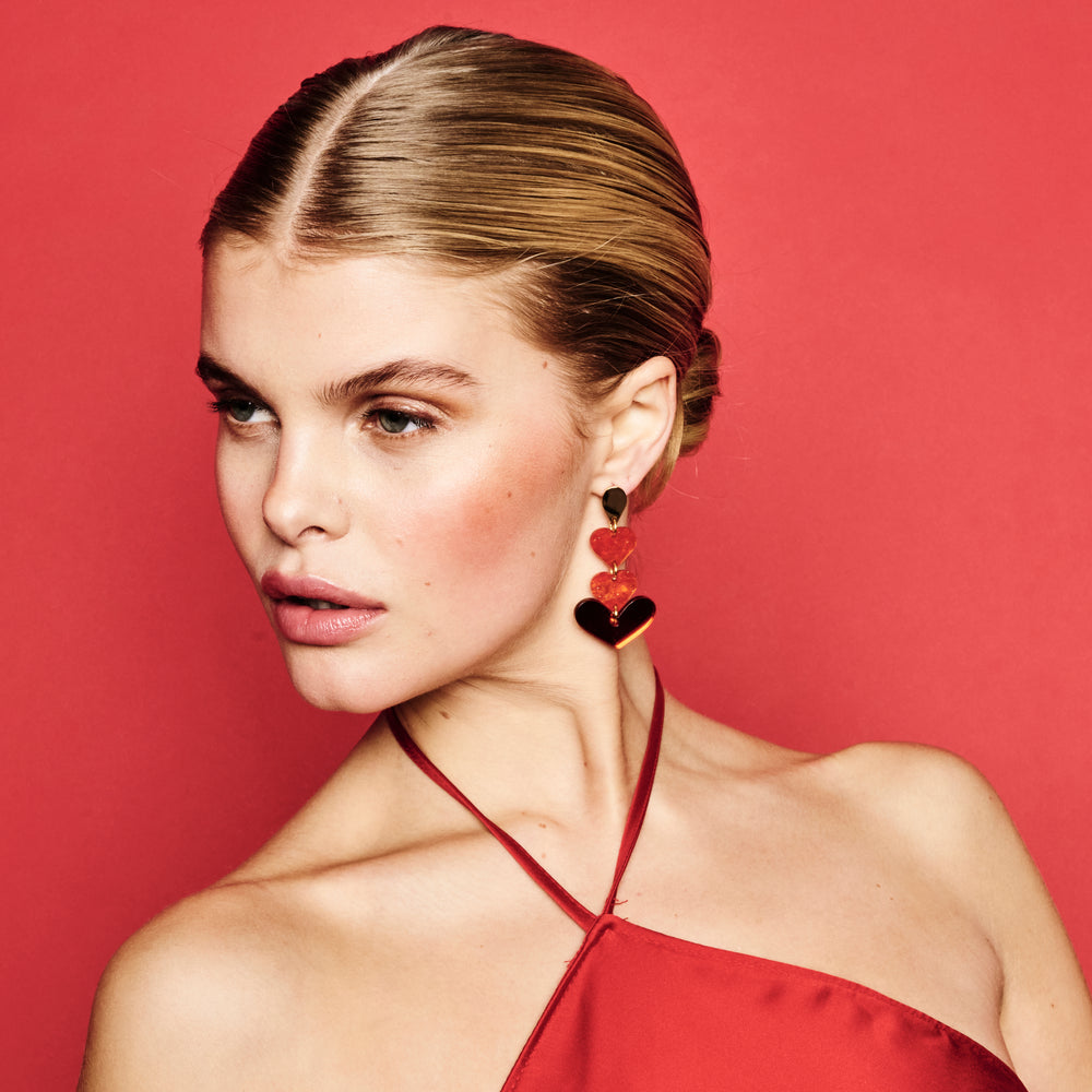 Heart Drop Earrings - Sienna Red