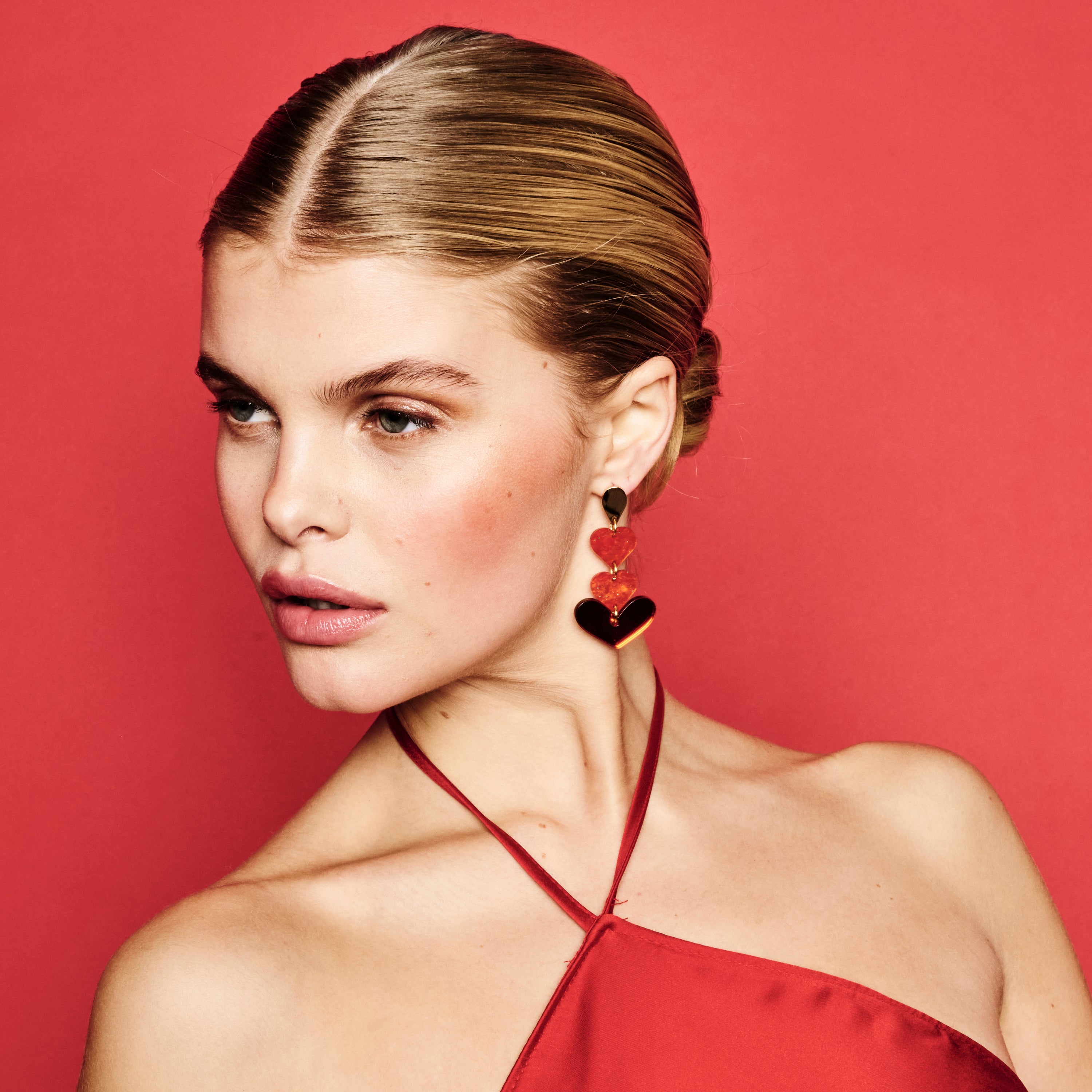 Heart Drop Earrings - Sienna Red