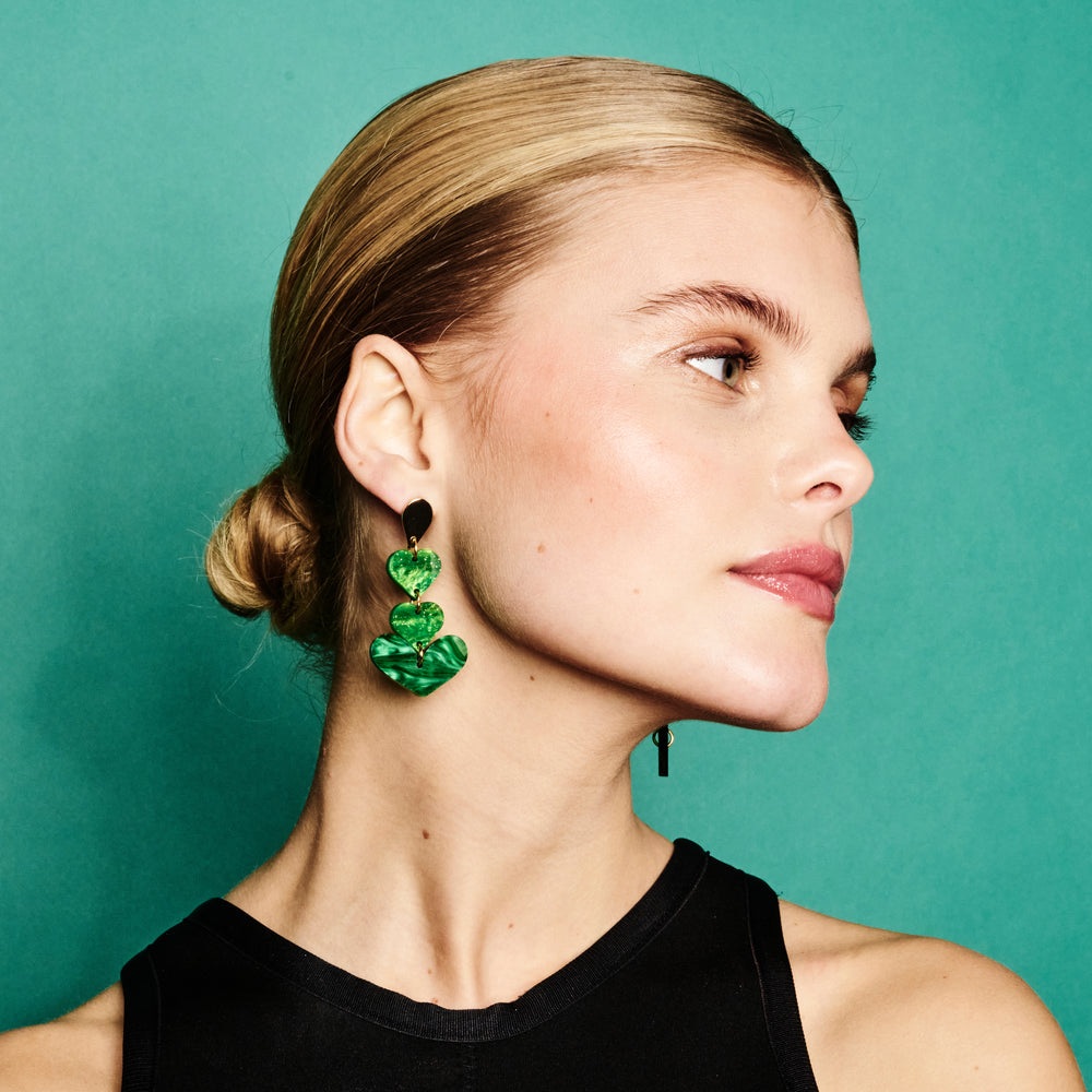 Heart Drop Earrings - Grass Green