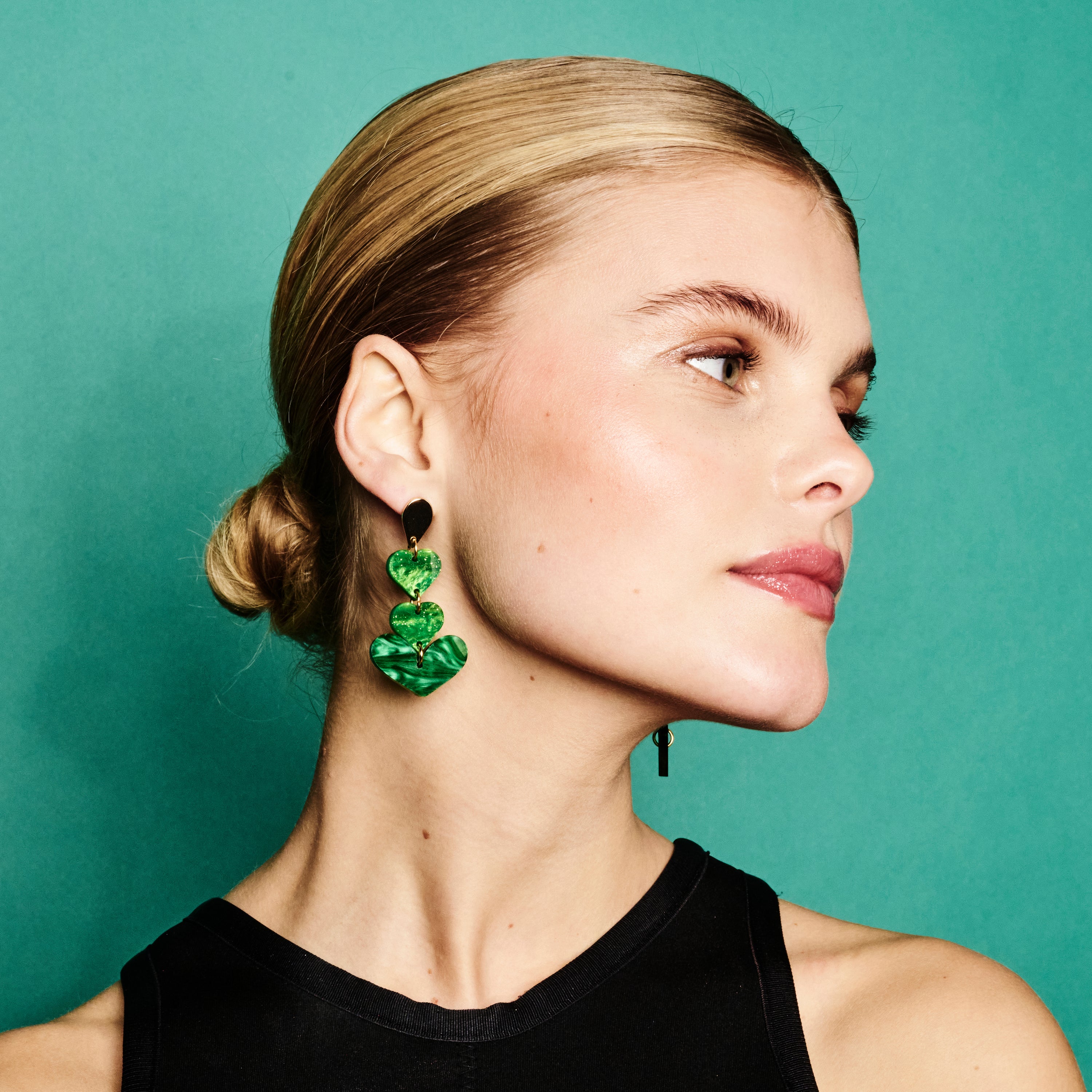 Heart Drop Earrings - Grass Green