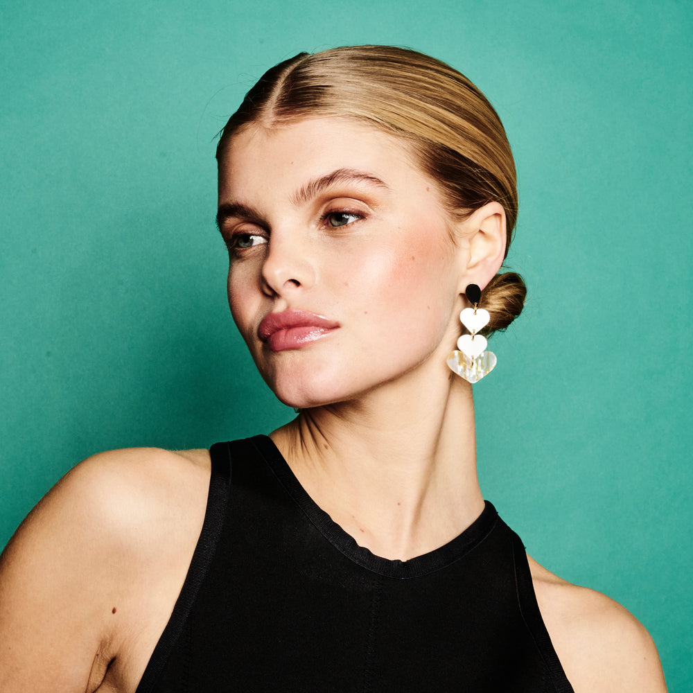 Heart Drop Earrings - White