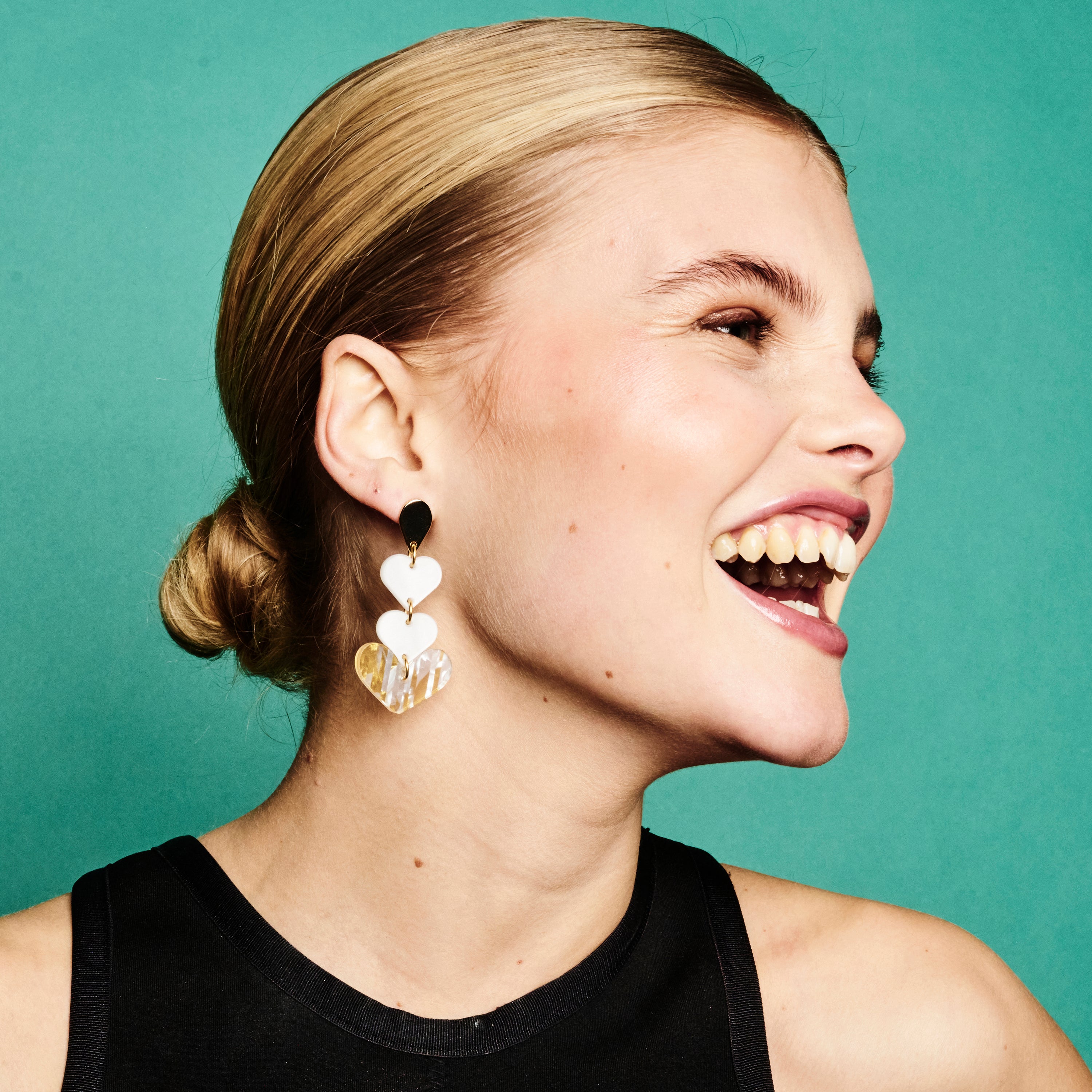 Heart Drop Earrings - White