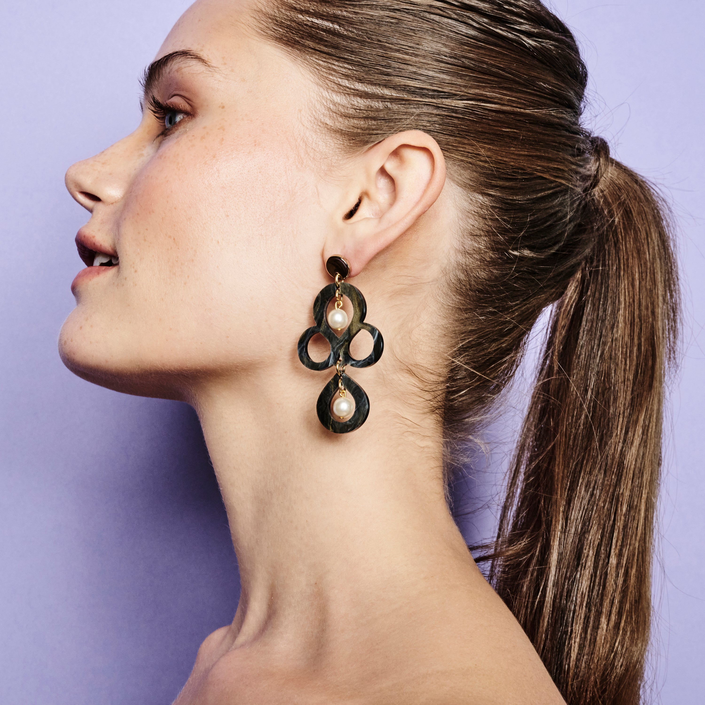 Petite Batik Earrings - Black Swirl & Pearl