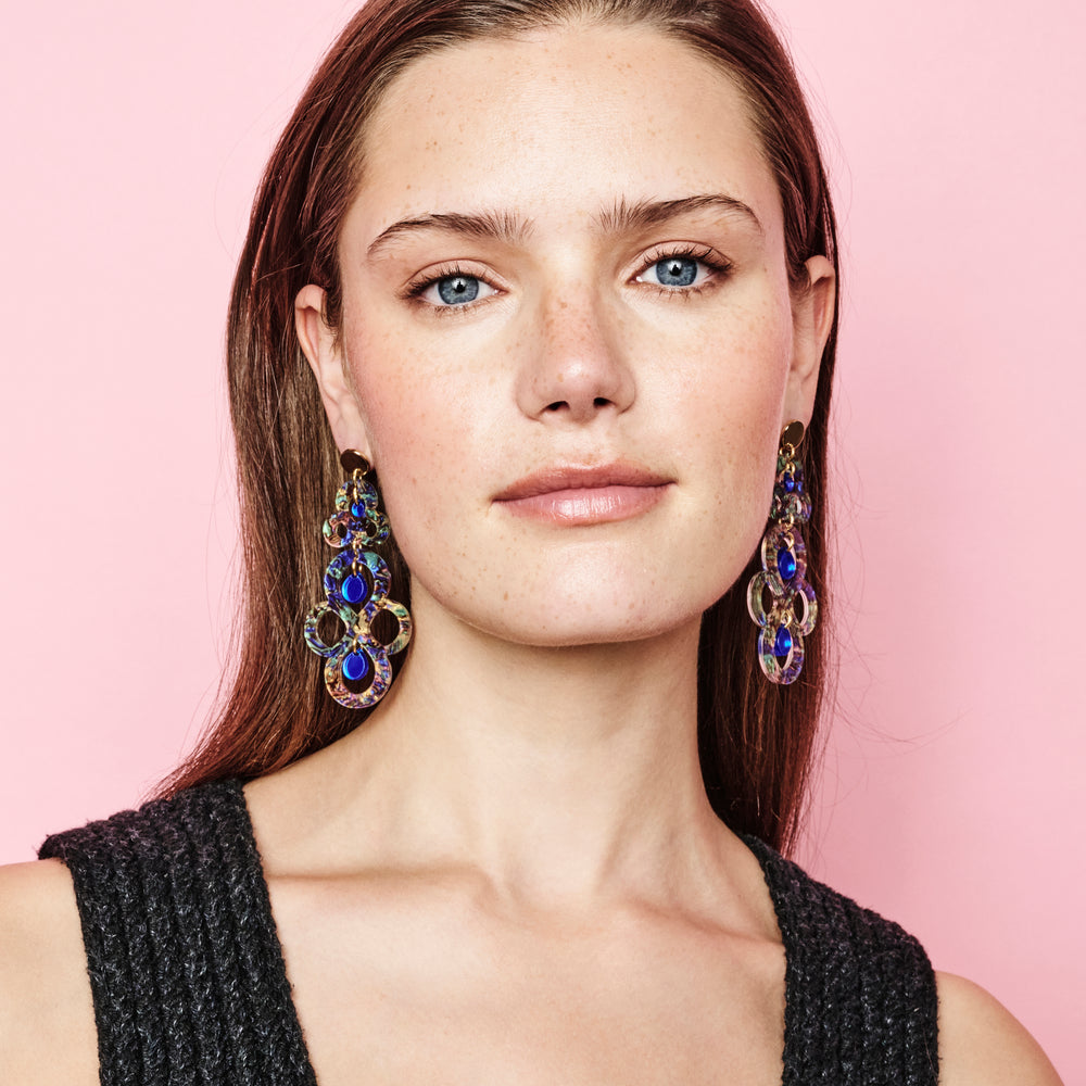 Batik Earrings - Blue Splatter & Blue Mirror