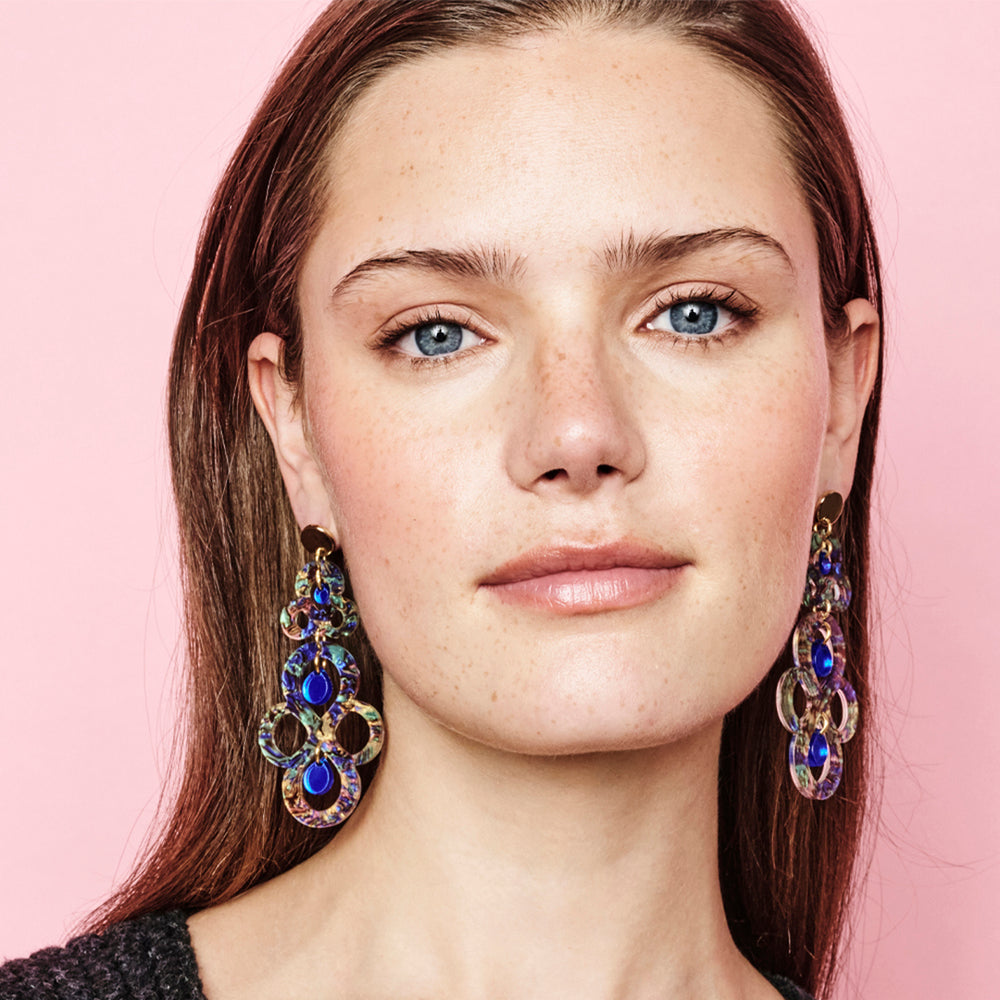 Batik Earrings - Blue Splatter & Blue Mirror