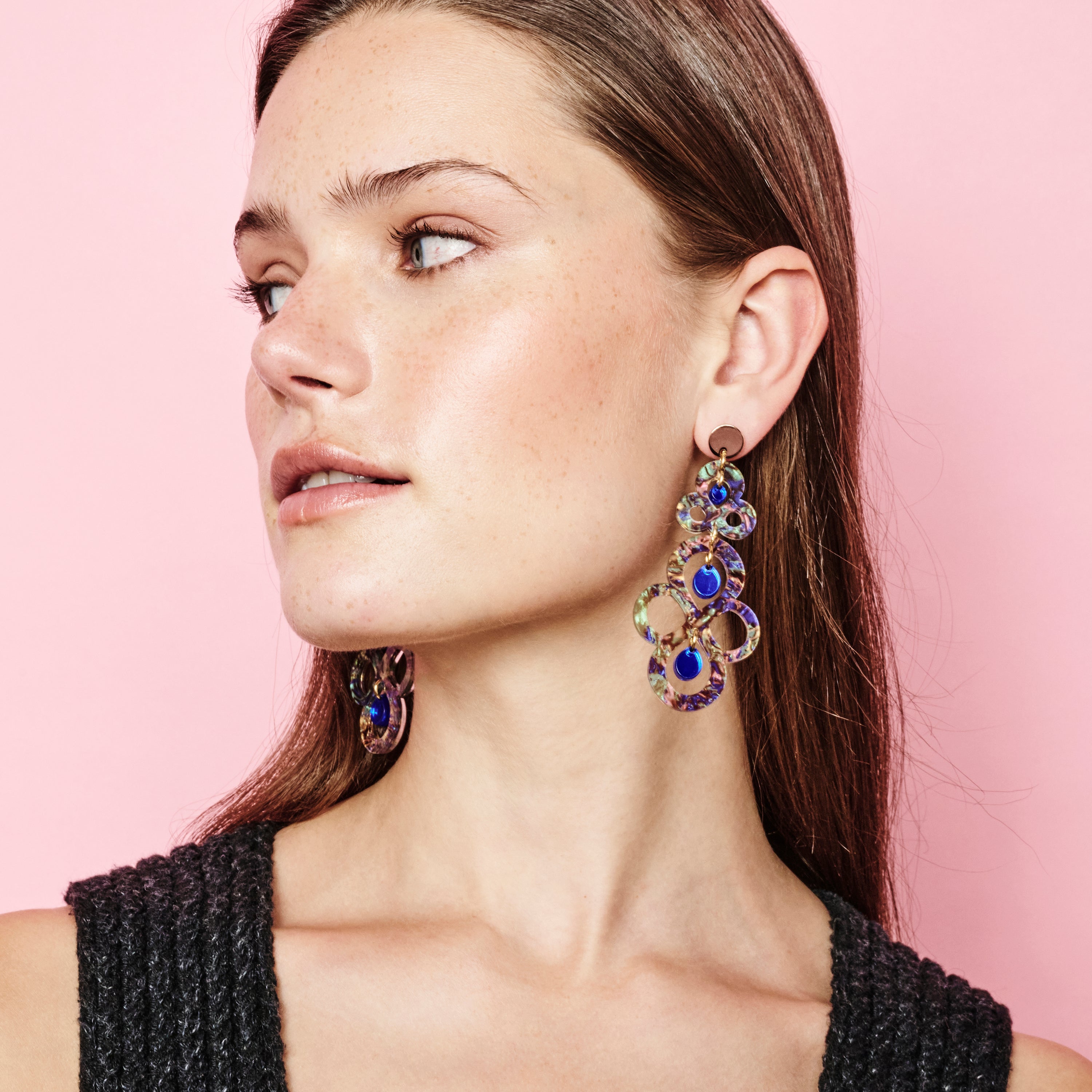 Batik Earrings - Blue Splatter & Blue Mirror