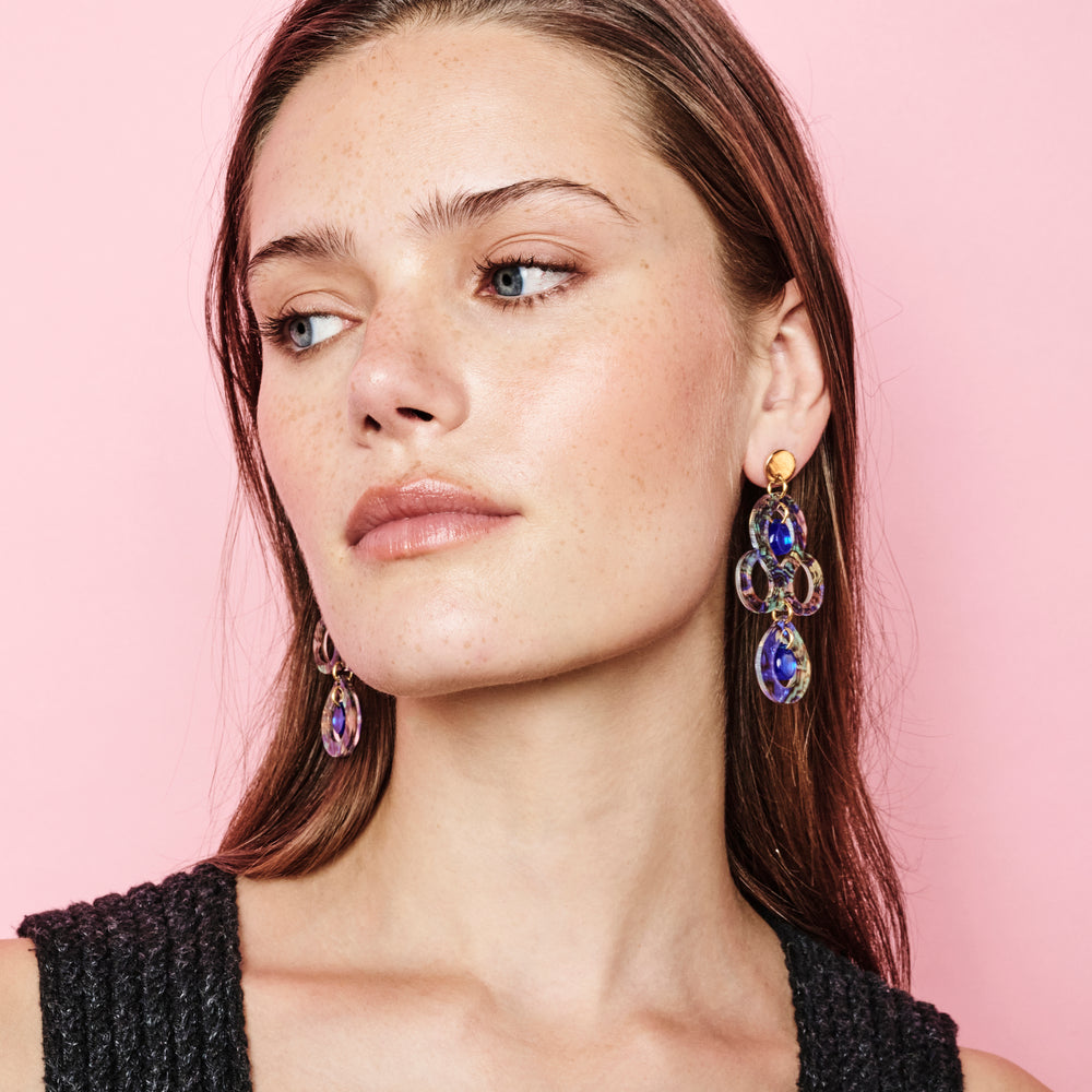 Petite Batik Earrings - Blue Splatter & Blue Mirror