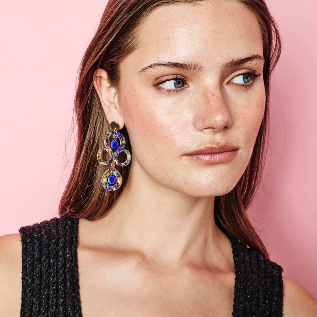Petite Batik Earrings - Blue Splatter & Blue Mirror