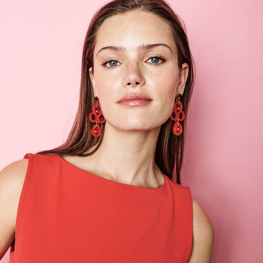 Petite Batik Earrings - Sienna Red & Orange Mirror