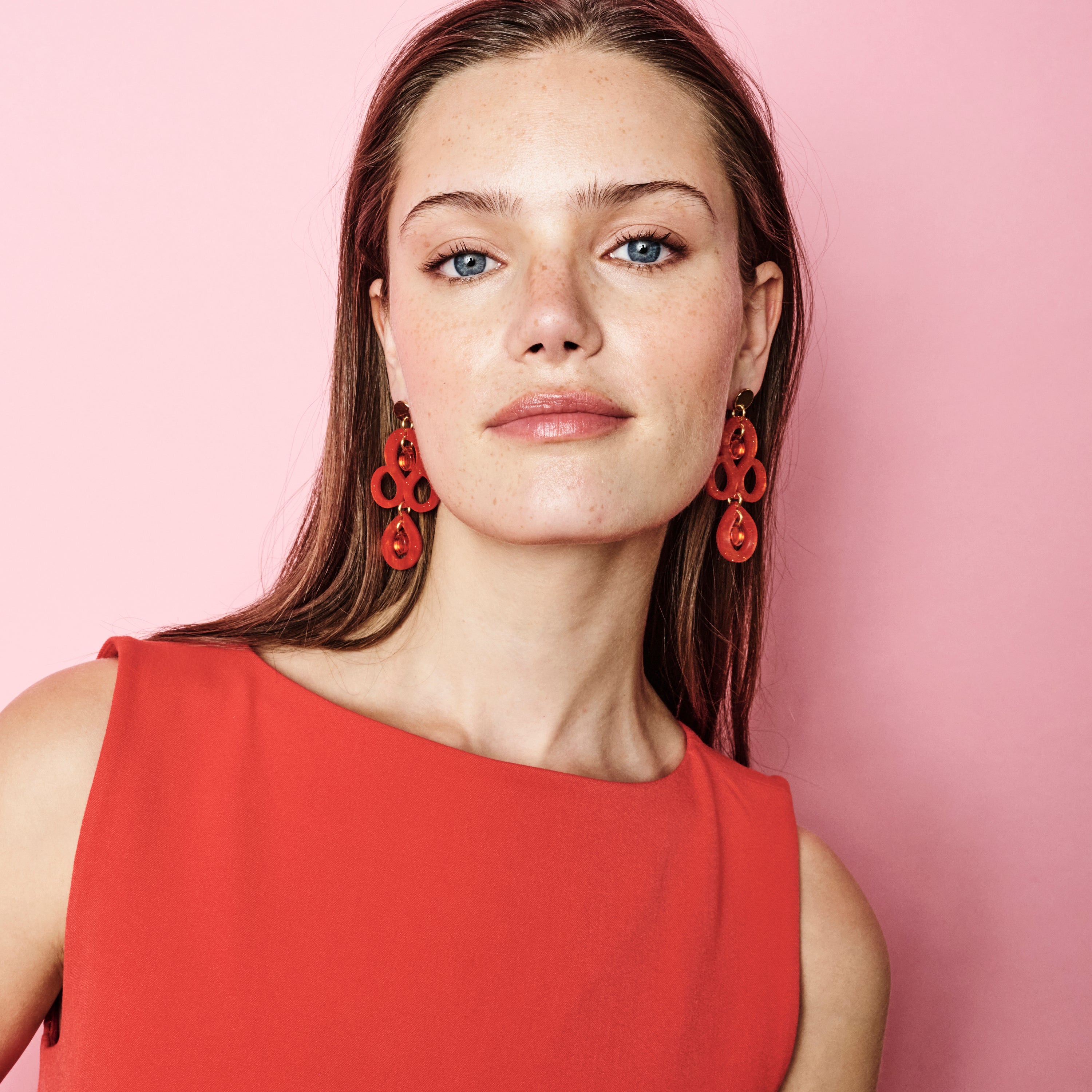 Petite Batik Earrings - Sienna Red & Orange Mirror