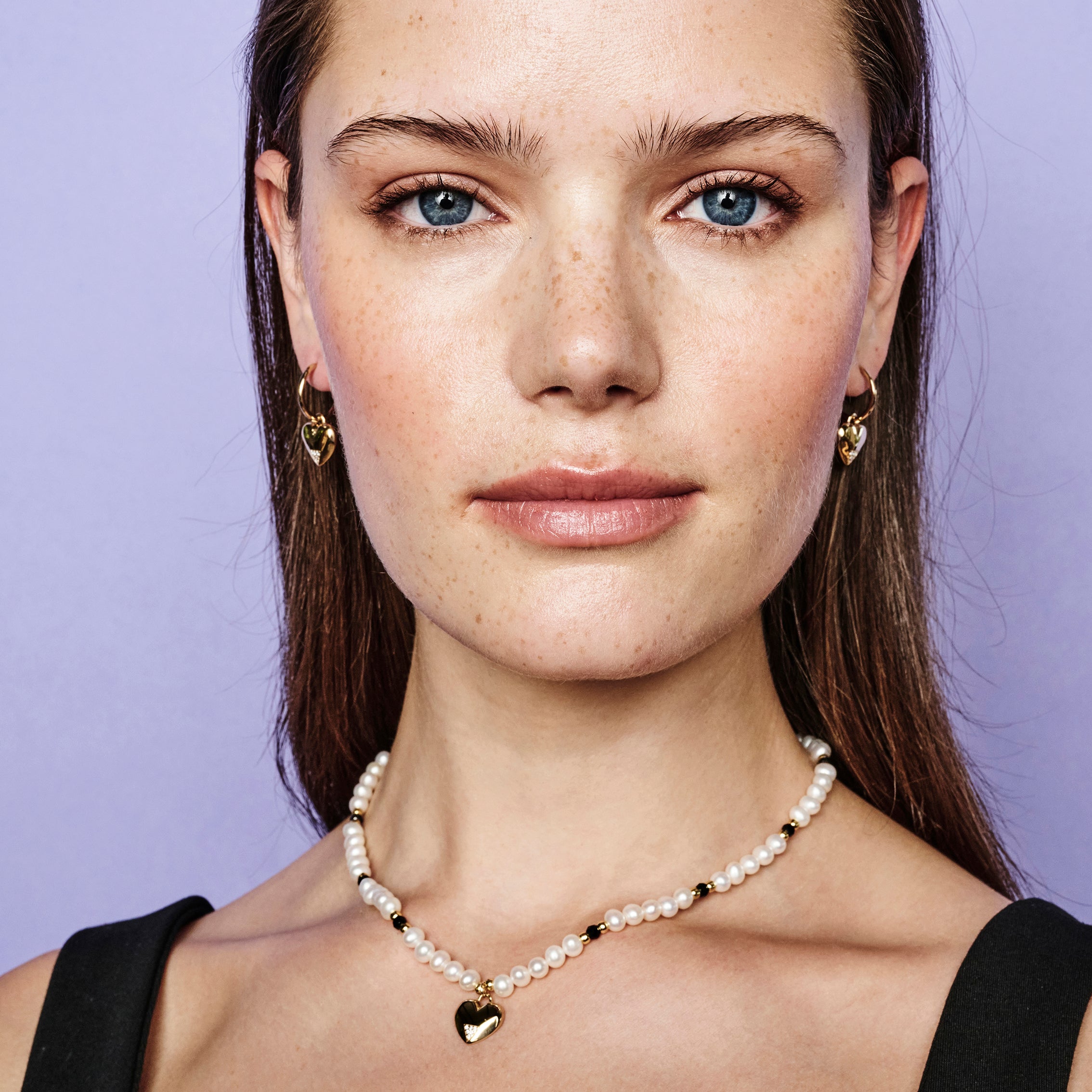 Pearl Onyx Heart Choker