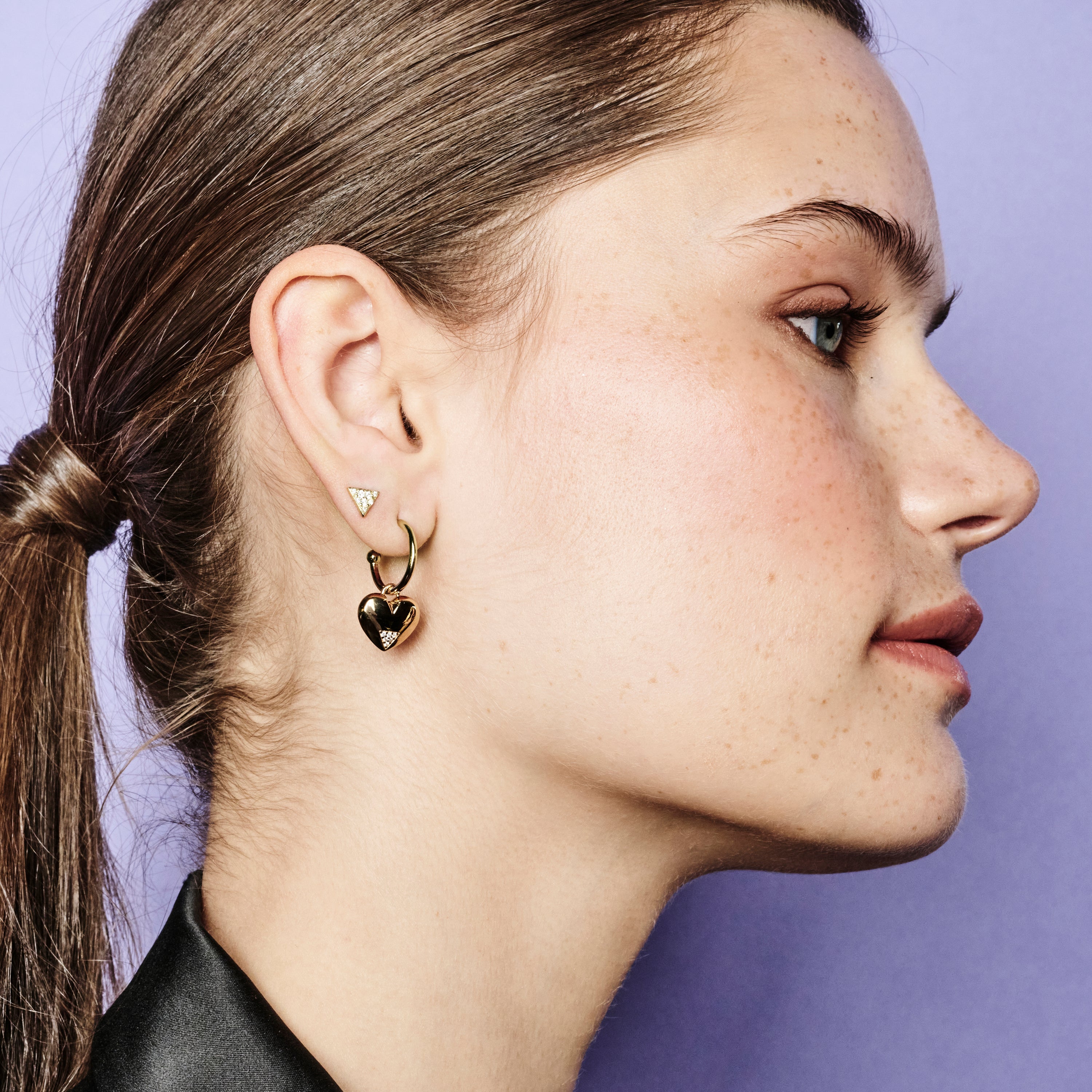 Art Deco Hearts Hoop Earrings - Gold Vermeil & Cubic Zirconia