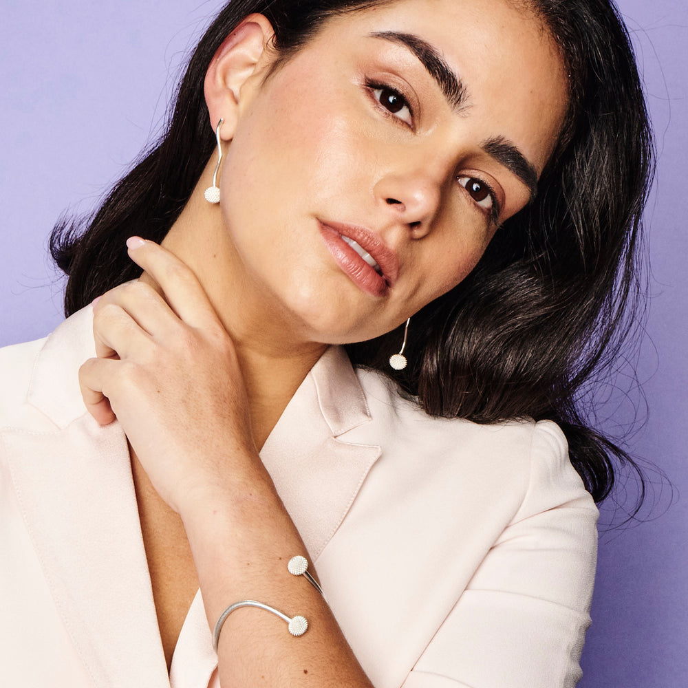 Long Pom Pom Drop Earrings - Sterling Silver