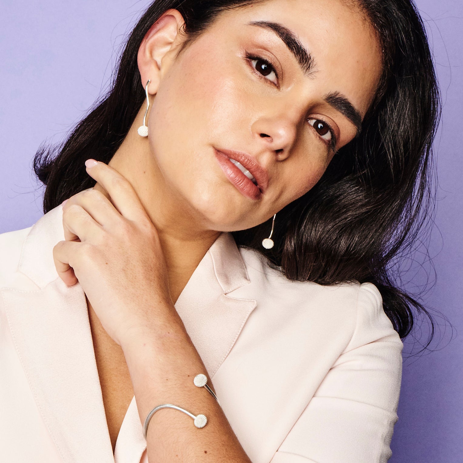 Long Pom Pom Drop Earrings - Sterling Silver