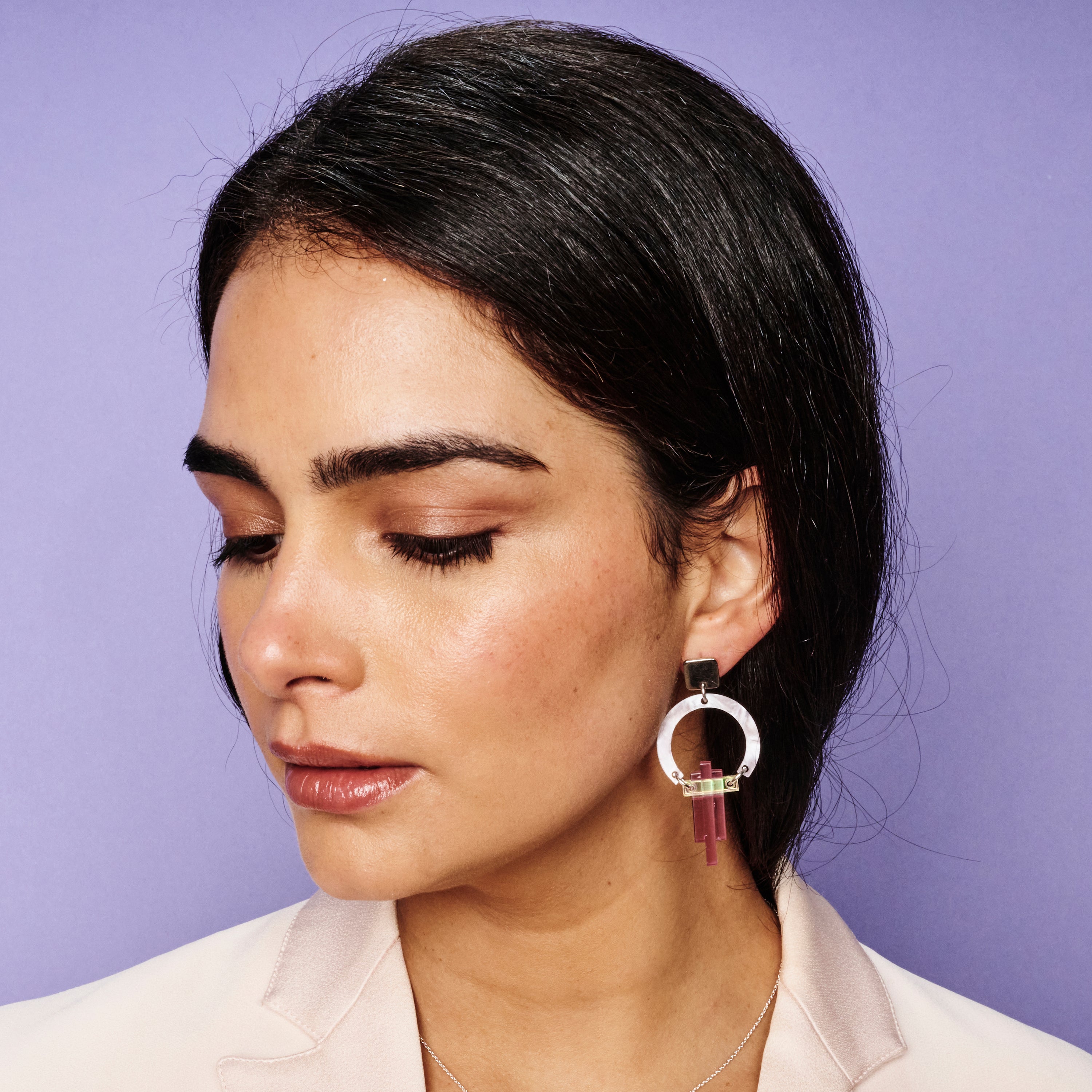 Petite Art Deco Chandelier Earrings  - Mauve Pearl & Heather