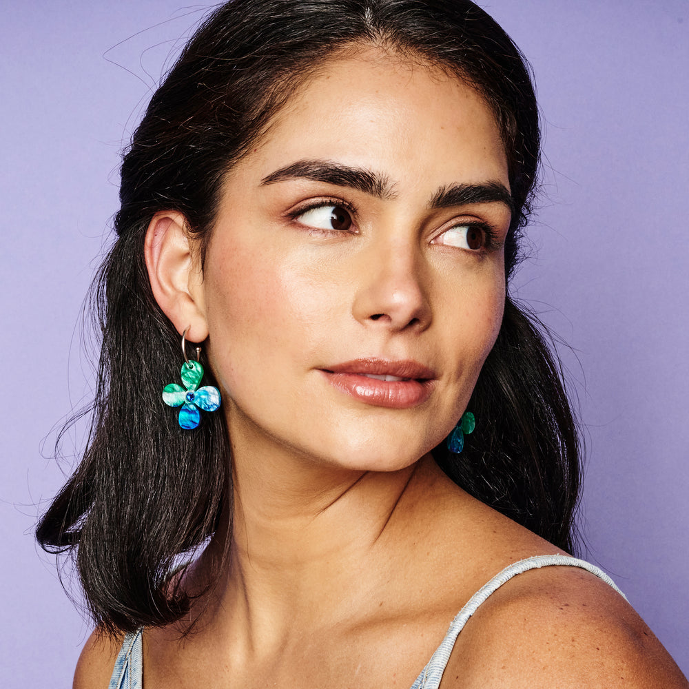 Daisy Hoop Earrings - Blue Lava
