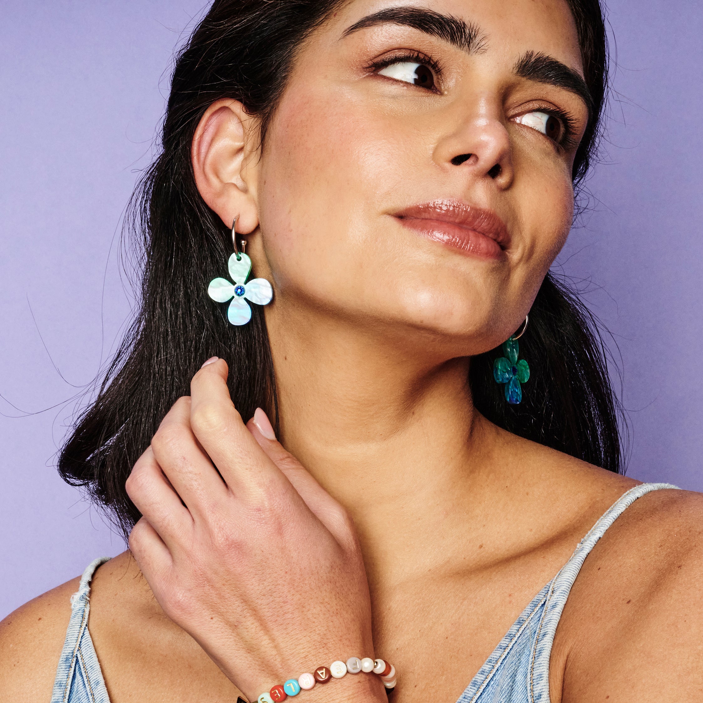 Daisy Hoop Earrings - Blue Lava