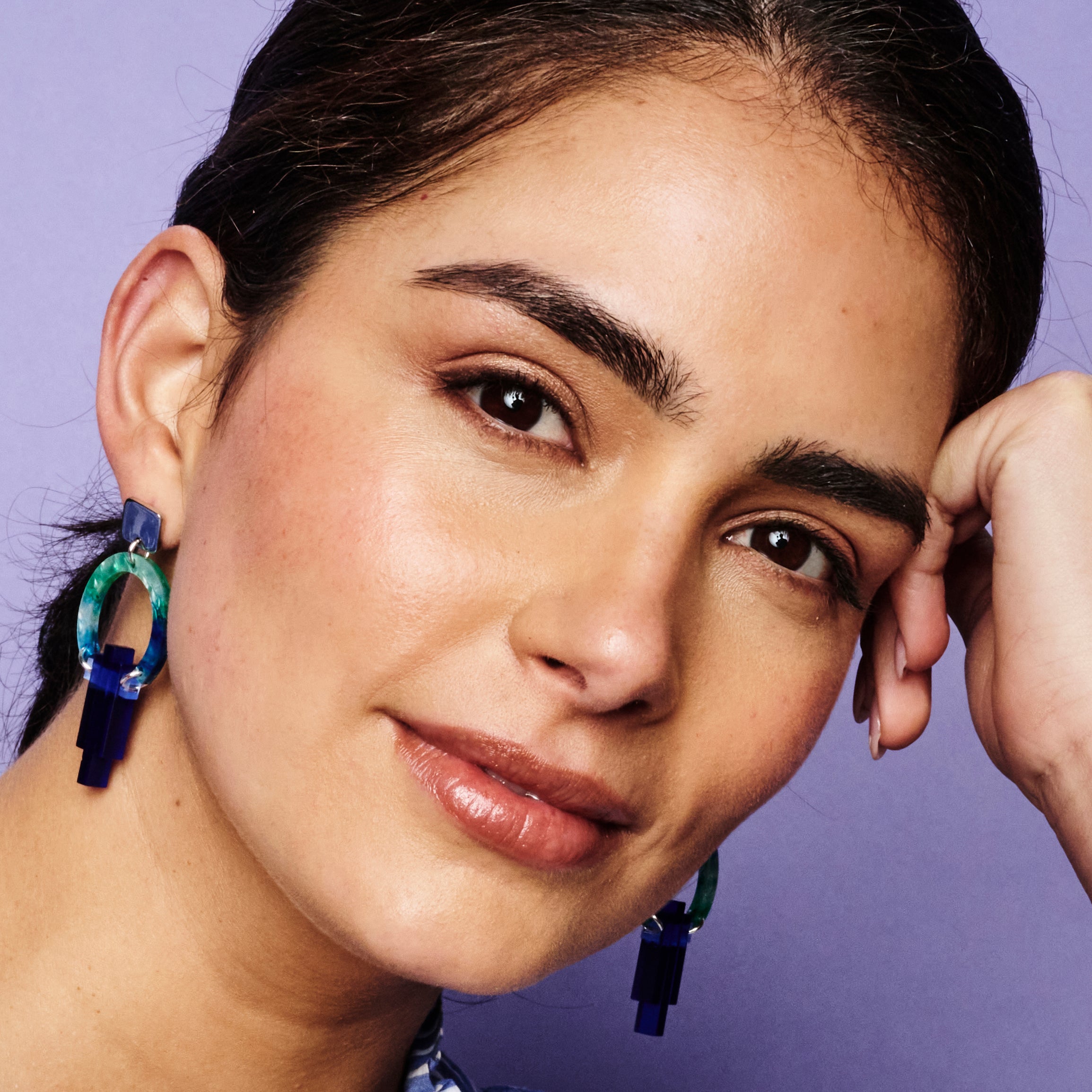 Petite Art Deco Chandelier Earrings - Blue & Green Lava