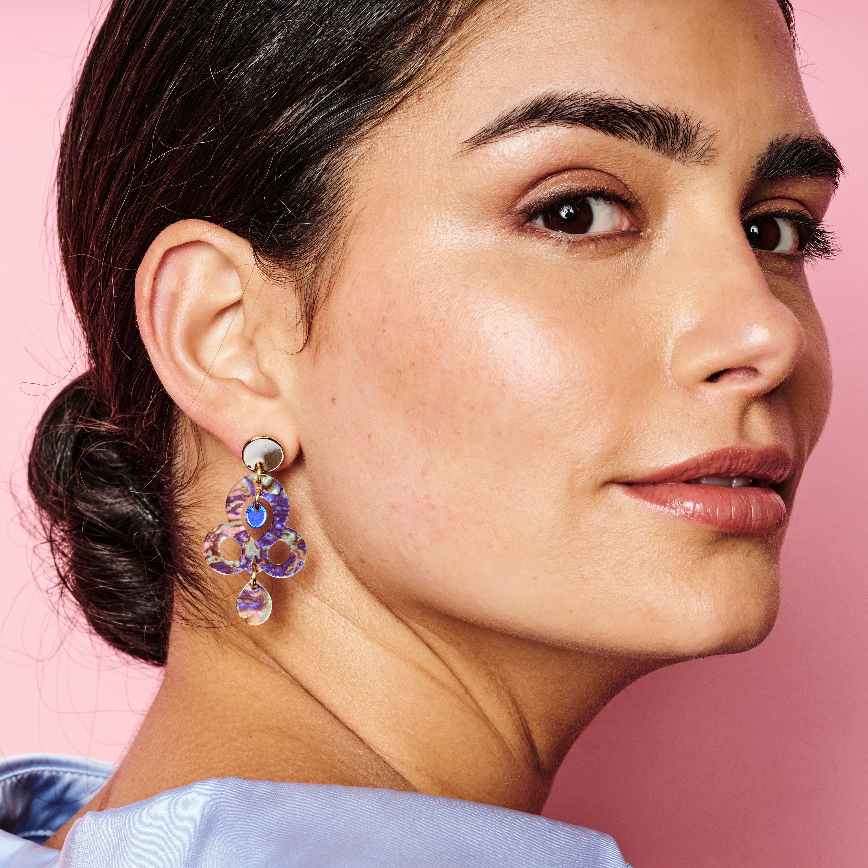 Mini Batik Earrings - Blue Splatter