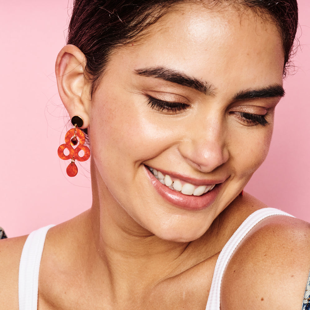 Mini Batik Earrings - Sienna Red & Orange Mirror