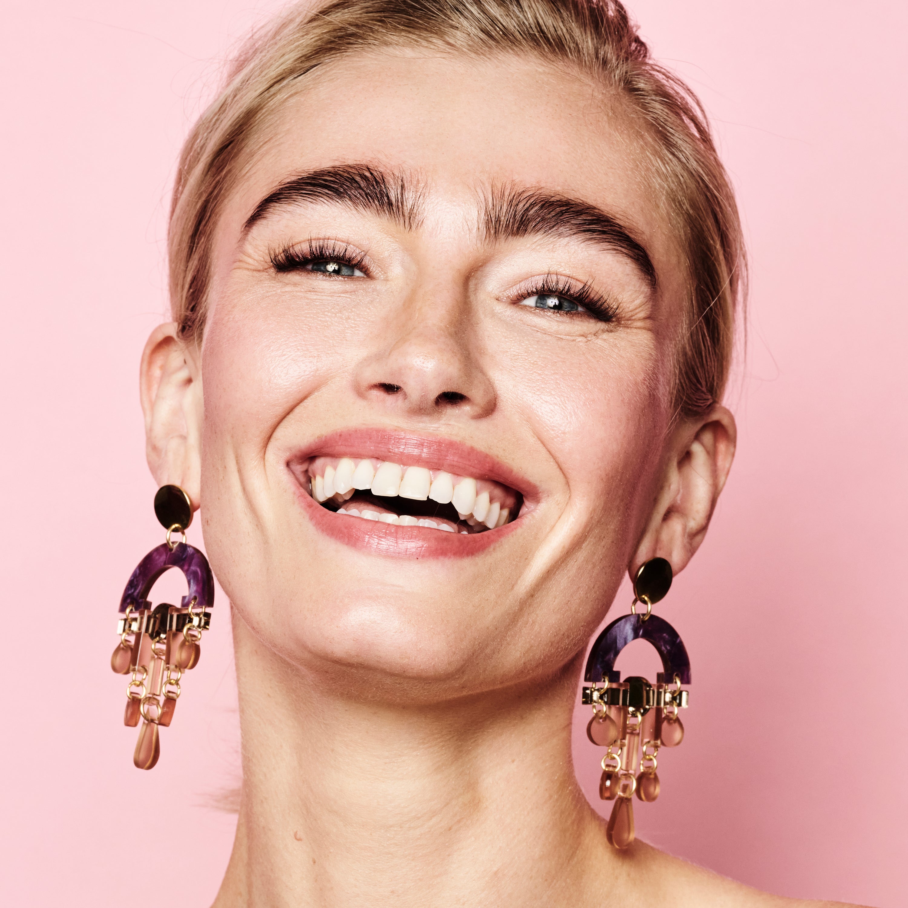 Fan Chandelier Earrings - Amethyst Pearl & Champagne