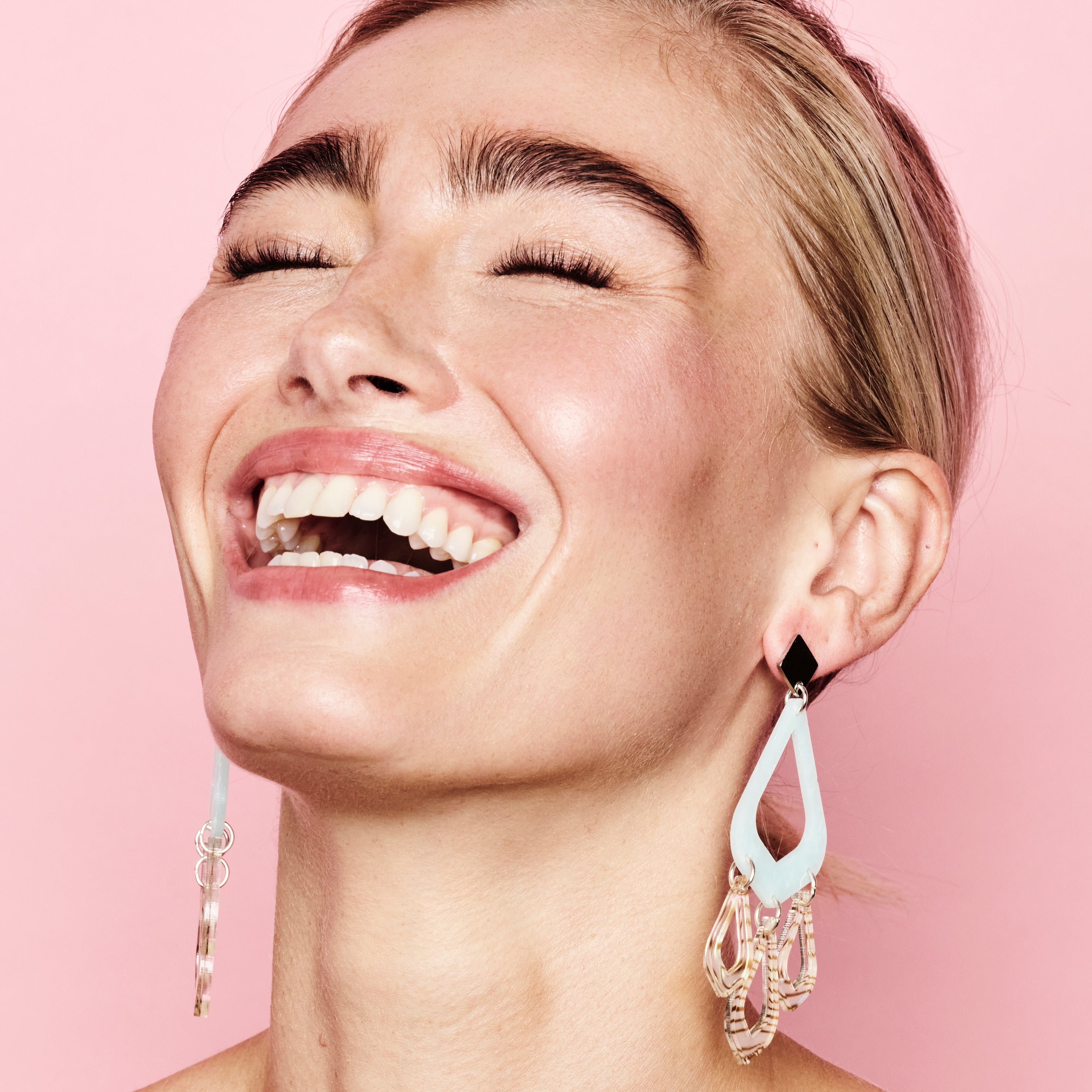 Feather Drop Earrings - Light Blue & Shell