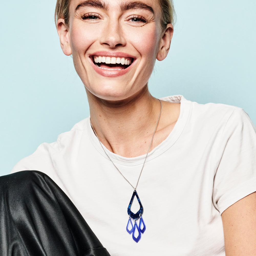 Feather Drop Pendant - Dark Blue Swirl & Sapphire