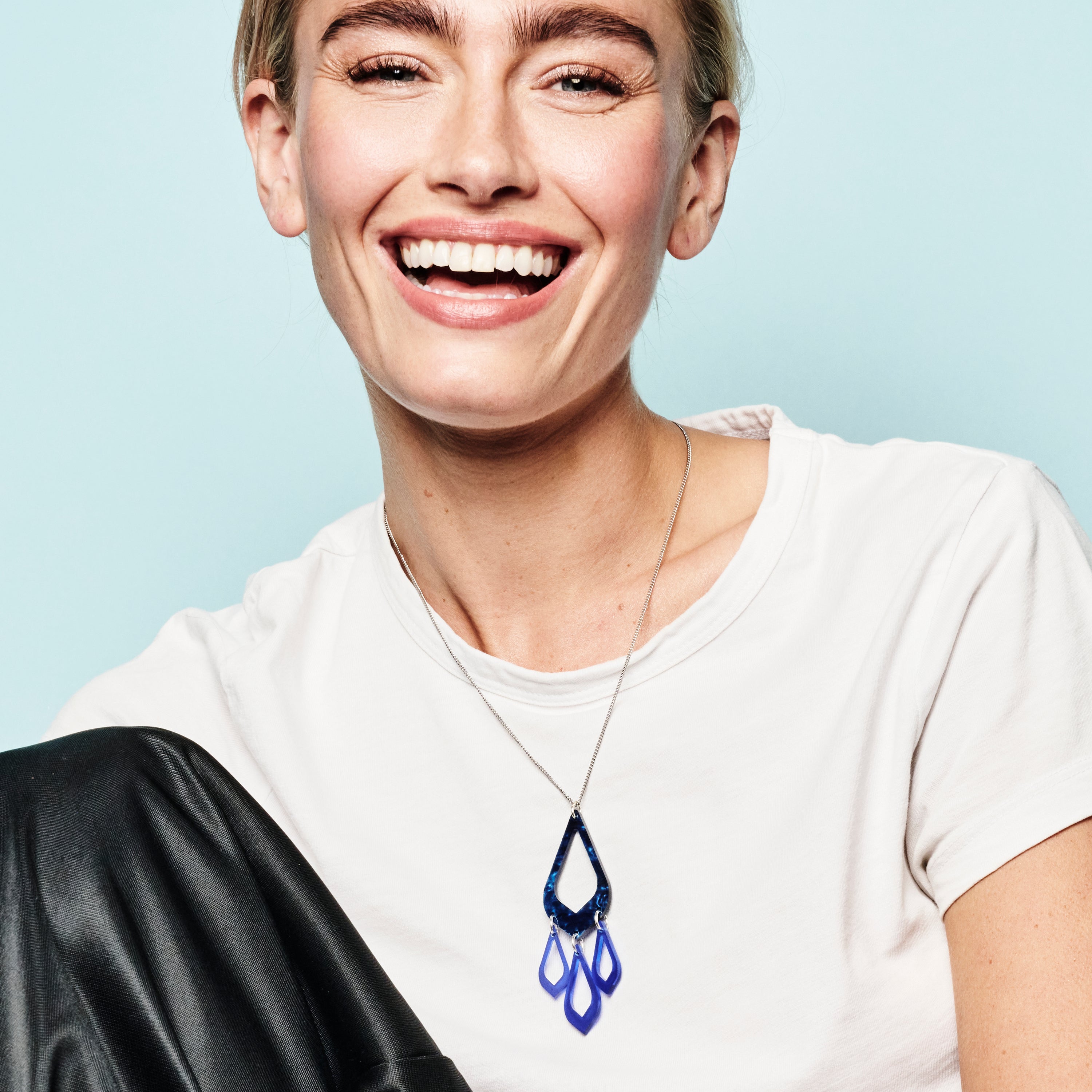 Feather Drop Pendant - Dark Blue Swirl & Sapphire