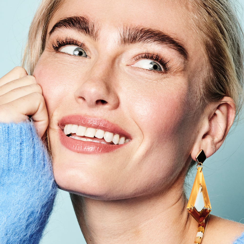 Art Deco Diamond Drop Earrings - Orange Pearl, Light Blue & Tortoiseshell