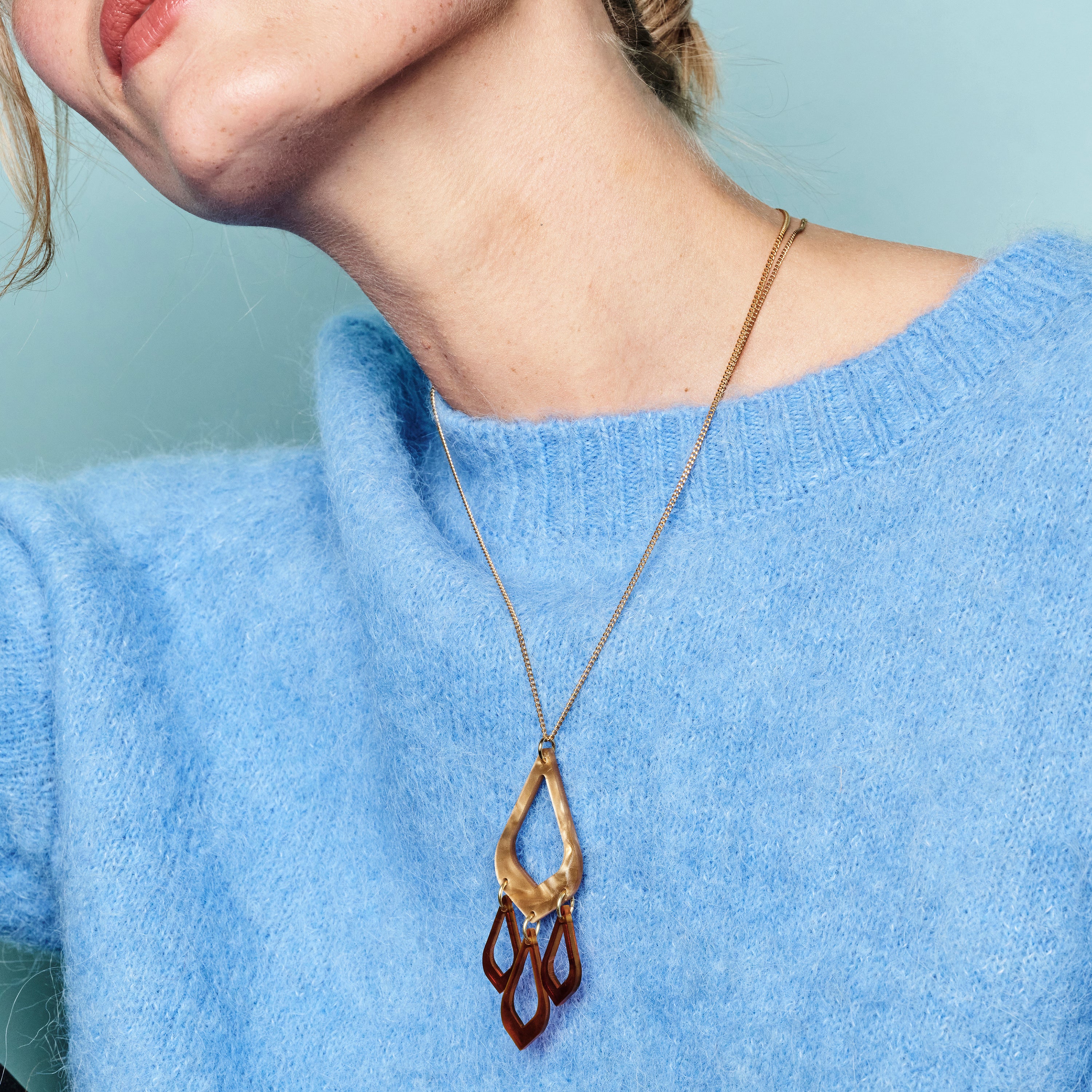 Feather Drop Pendant - Caramel Swirl & Tortoiseshell