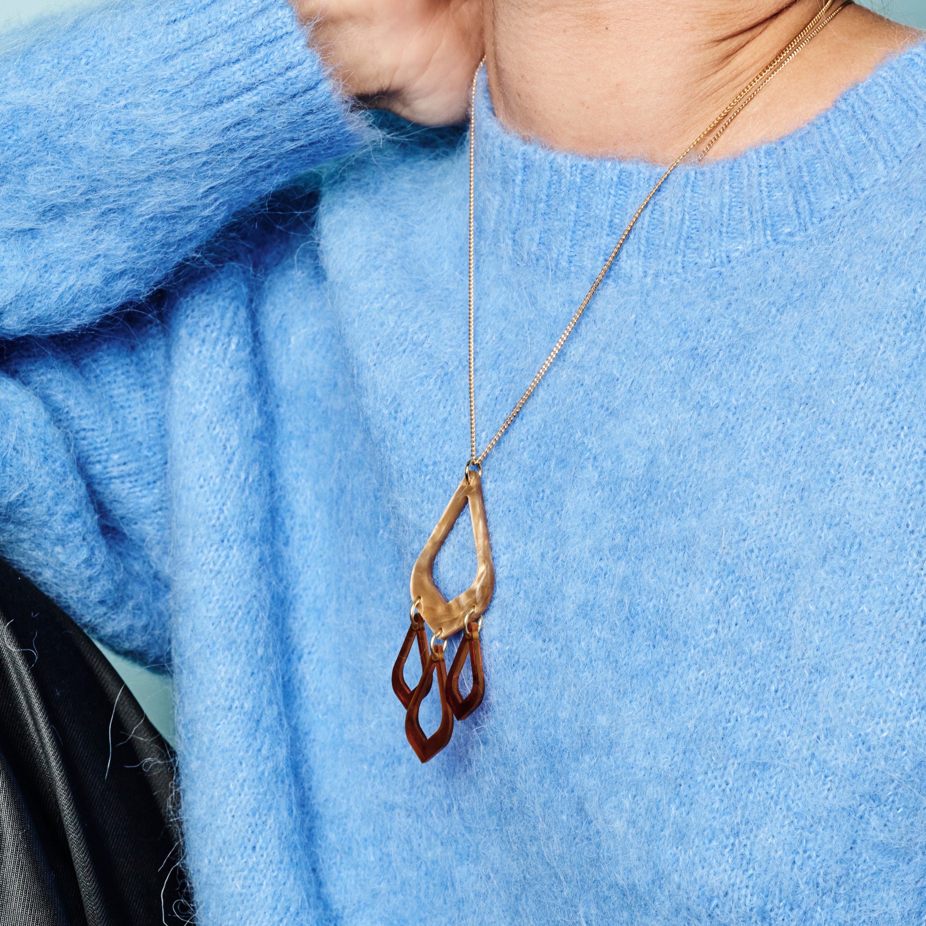 Feather Drop Pendant - Caramel Swirl & Tortoiseshell
